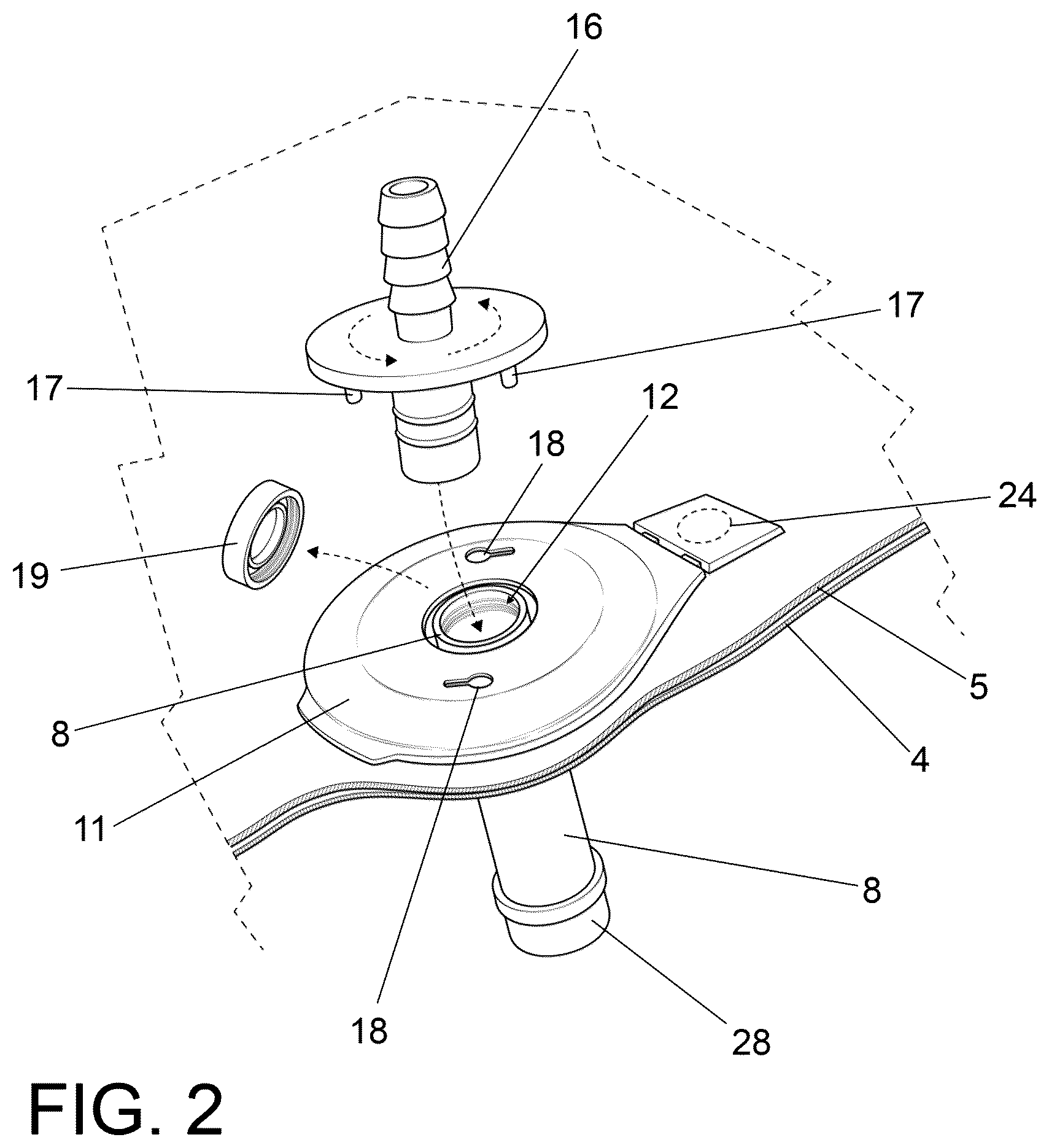 Patent US11814240 Figure 2 – Valve for injecting and/or extracting fluid for a wholesale merchandise container and container and method for treating and/or storing wholesale merchandise by means of said valve