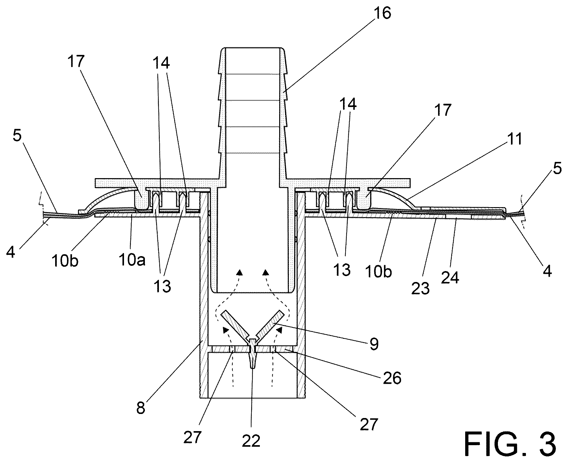 Patent US11814240 Figure 3 – Valve for injecting and/or extracting fluid for a wholesale merchandise container and container and method for treating and/or storing wholesale merchandise by means of said valve