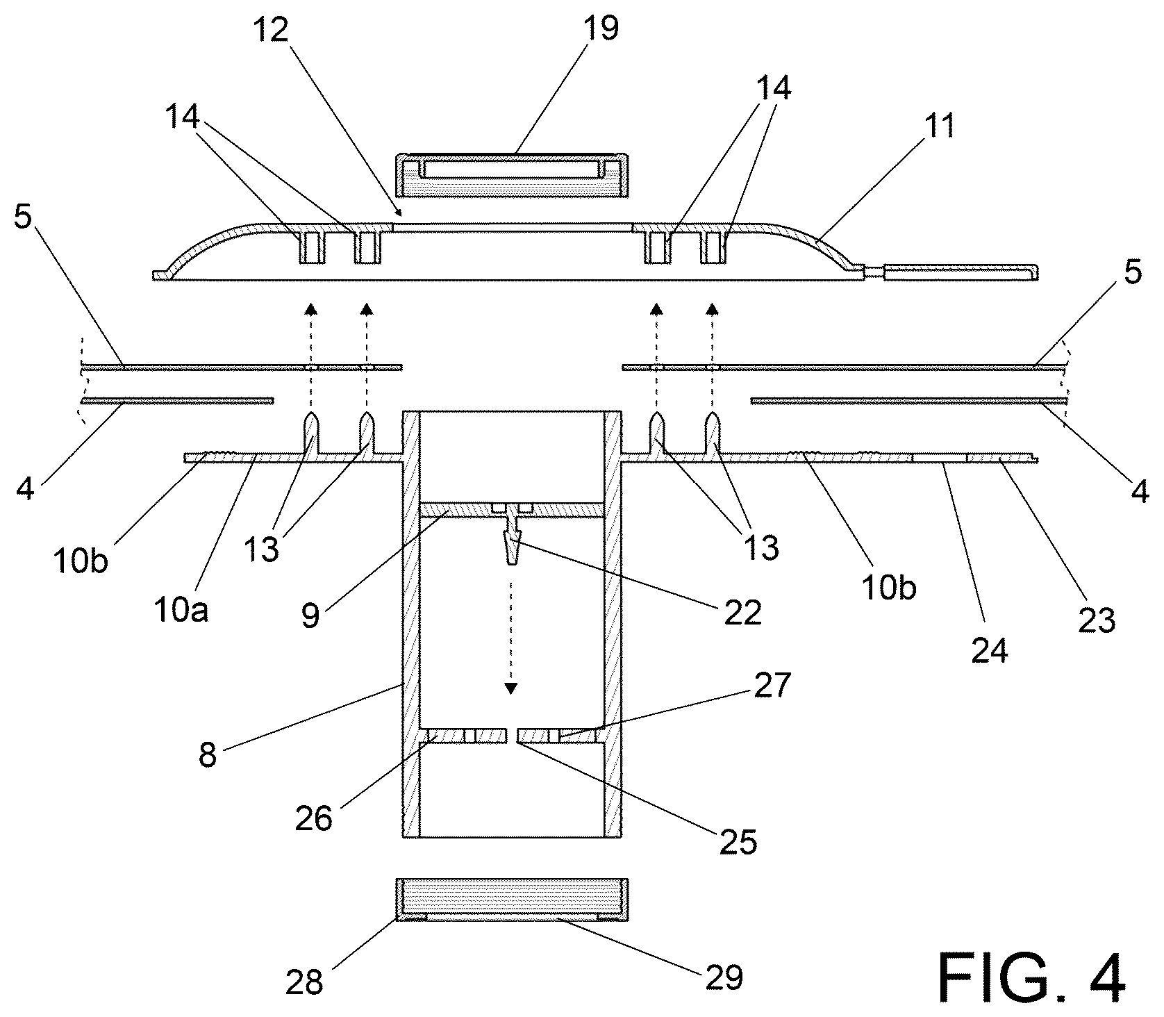Patent US11814240 Figure 4 – Valve for injecting and/or extracting fluid for a wholesale merchandise container and container and method for treating and/or storing wholesale merchandise by means of said valve