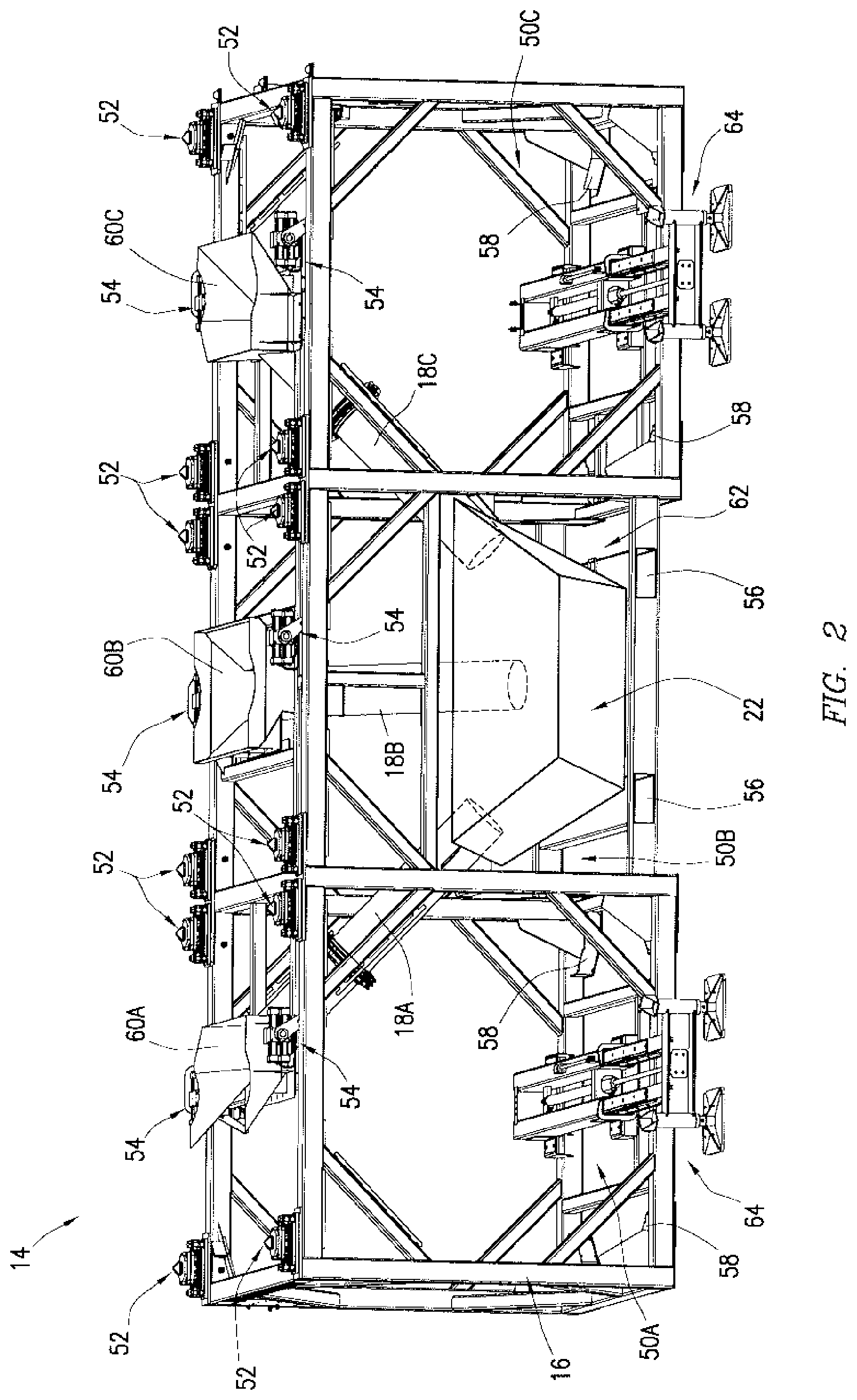 Patent US11814242 Figure 2 – Mobile support structure for bulk material containers