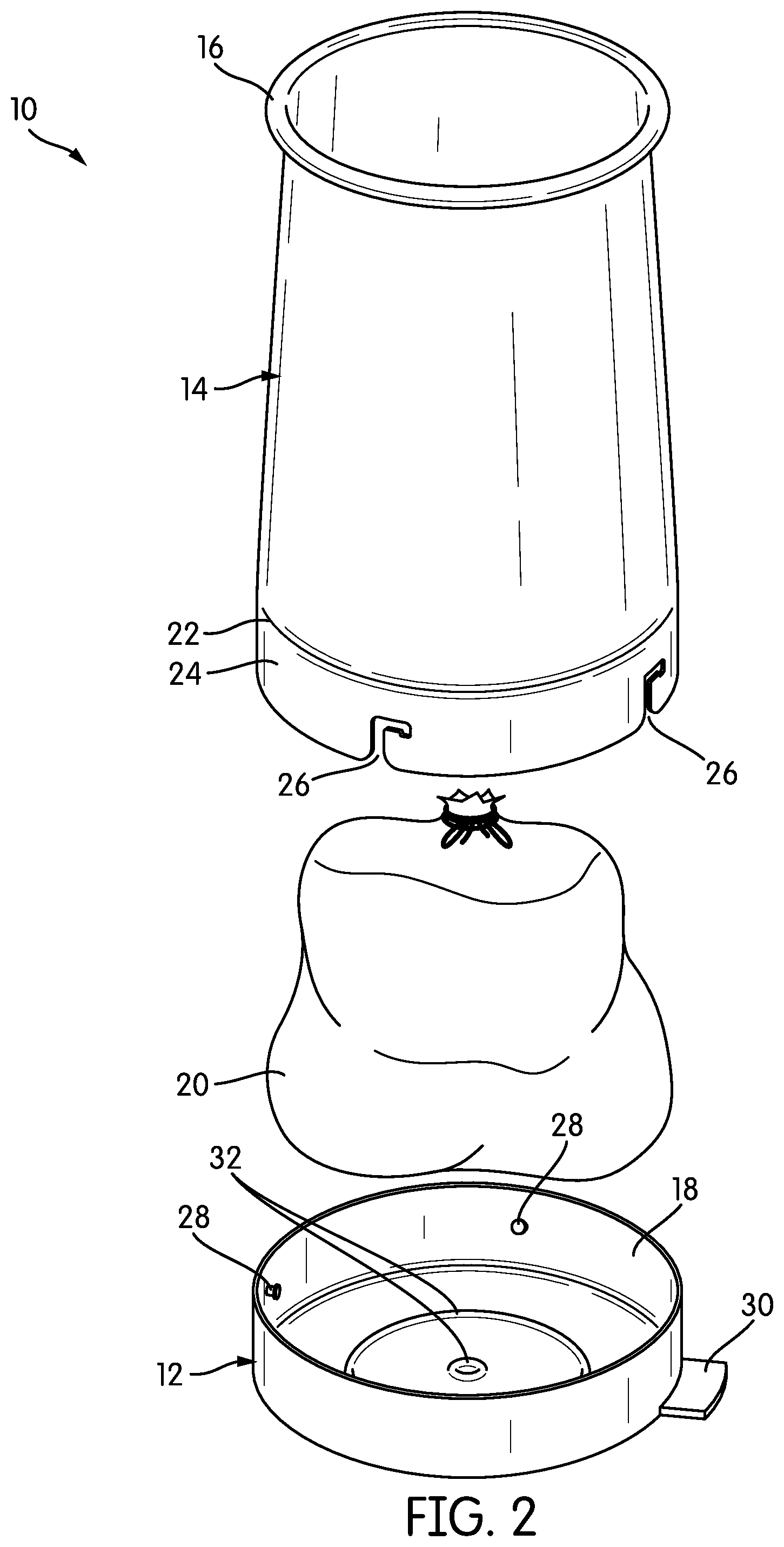 Patent US11814243 Figure 2 – Two-part garbage can with twist-on sidewall