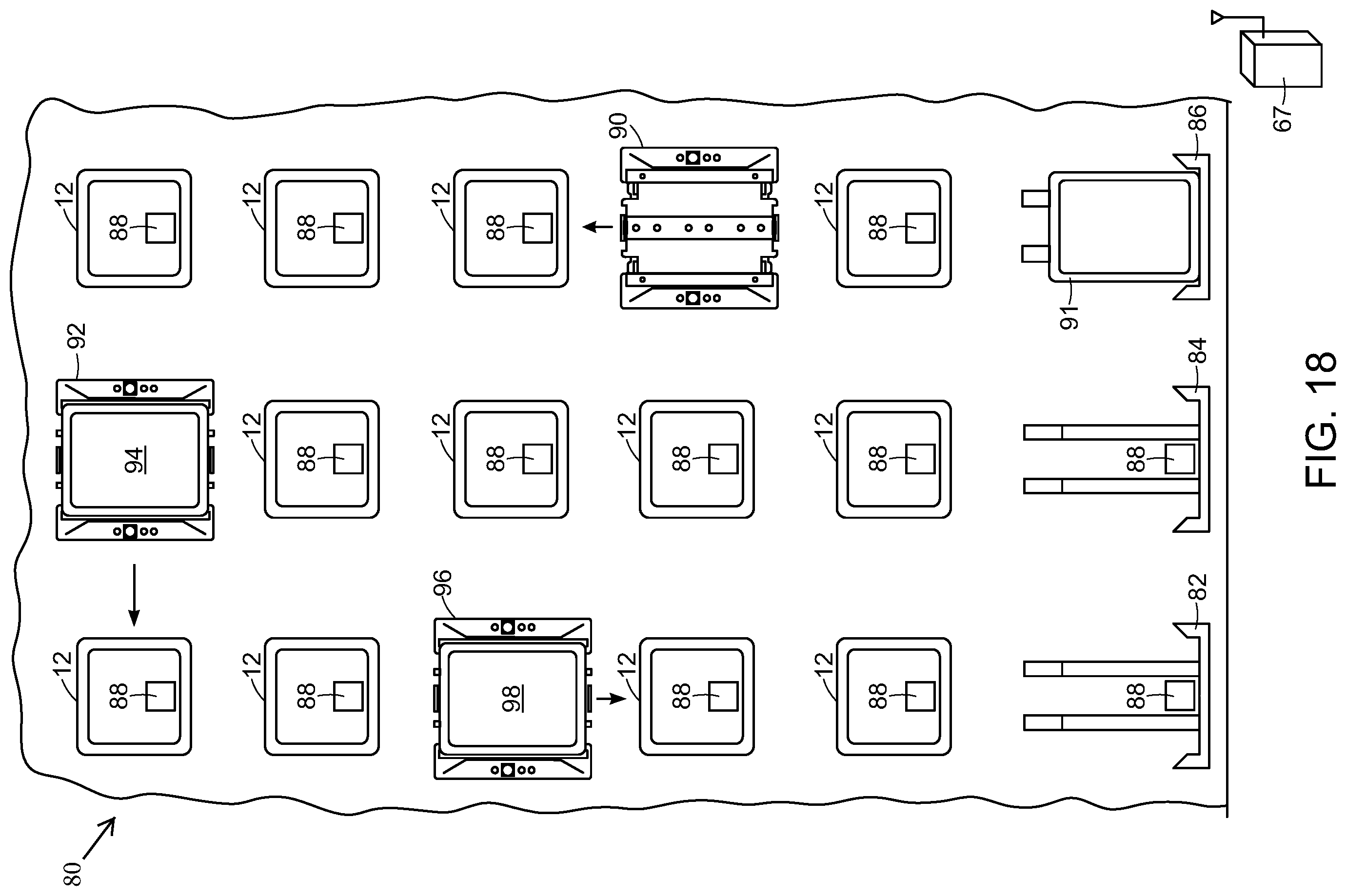 Patent US11814246 Figure 16 – Bin infeed and removal systems and methods for processing objects including mobile matrix carrier systems