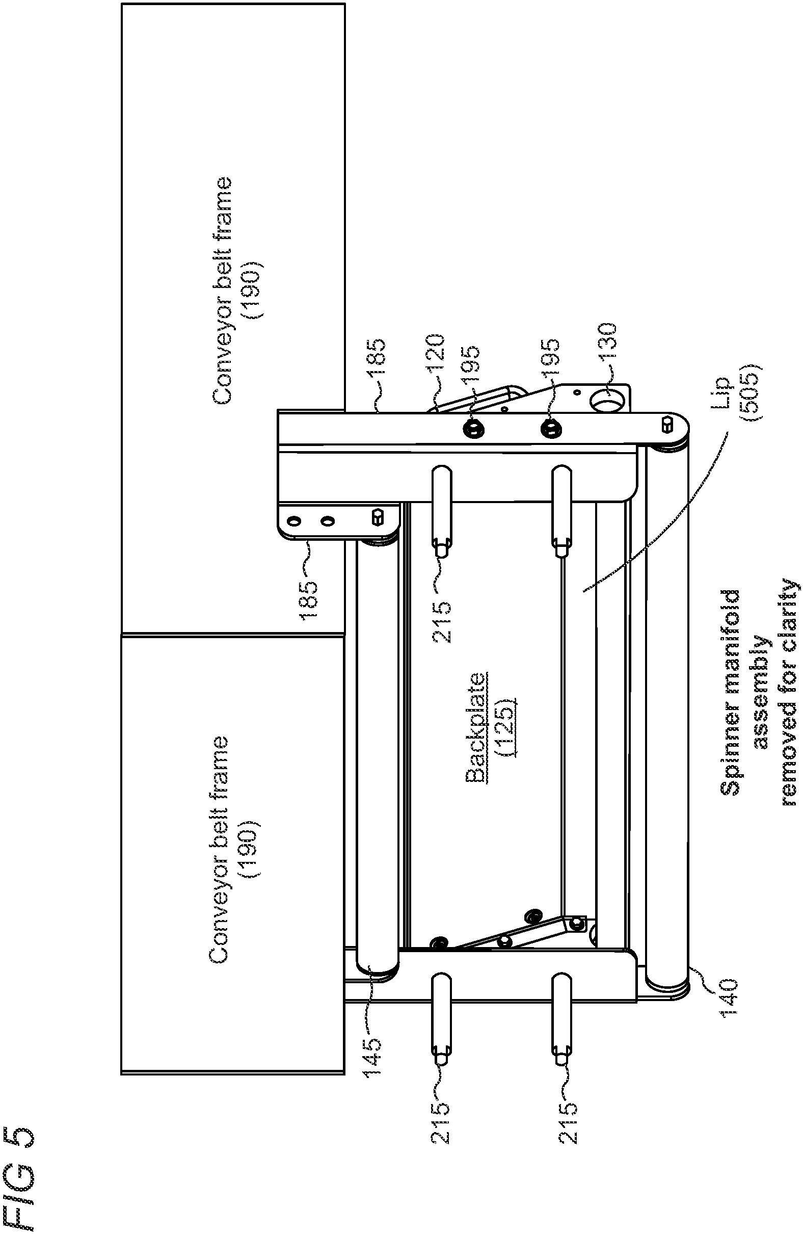 Patent US11814250 Figure 5 – Air-powered conveyor belt cleaner for small debris and particles