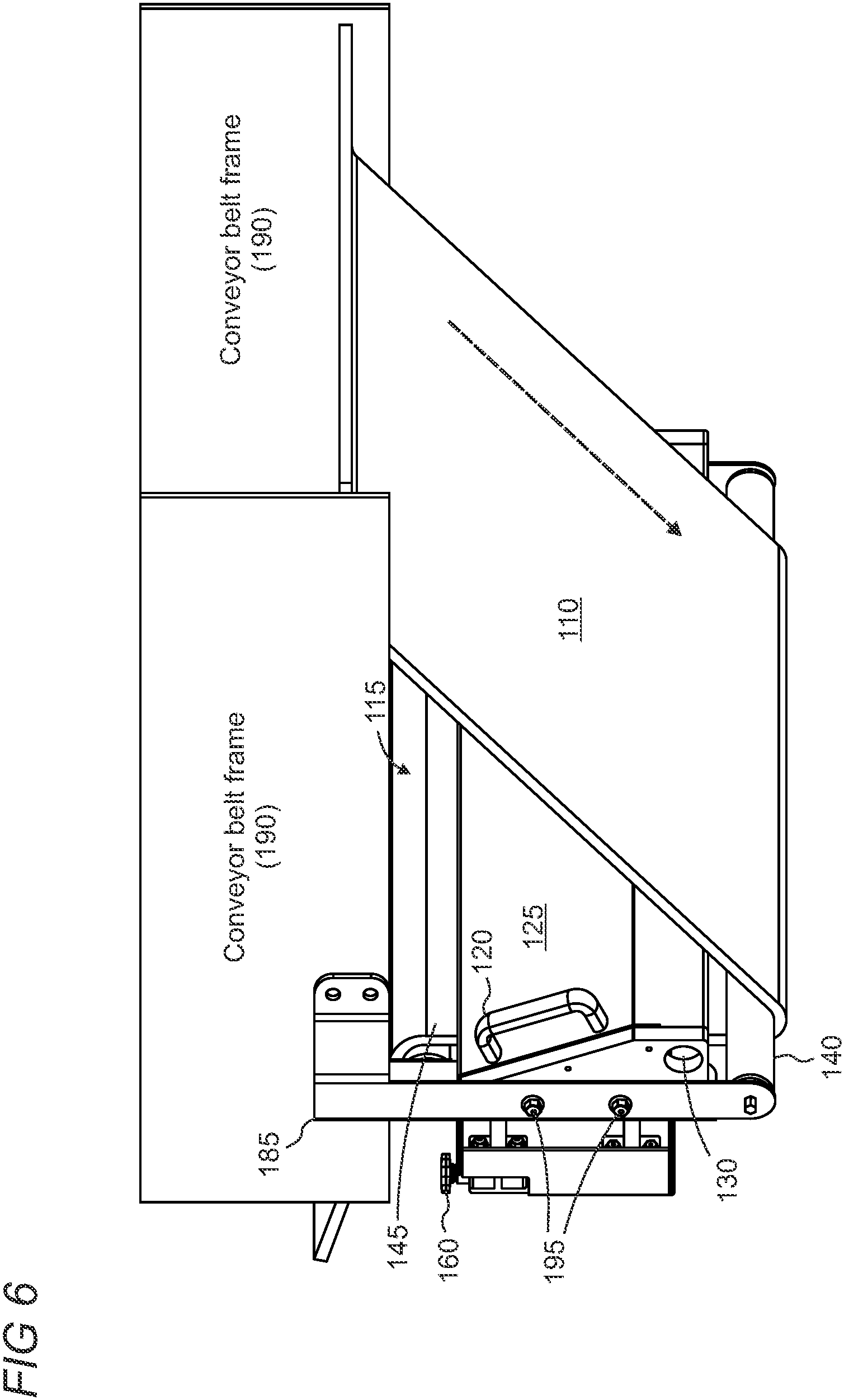 Patent US11814250 Figure 6 – Air-powered conveyor belt cleaner for small debris and particles