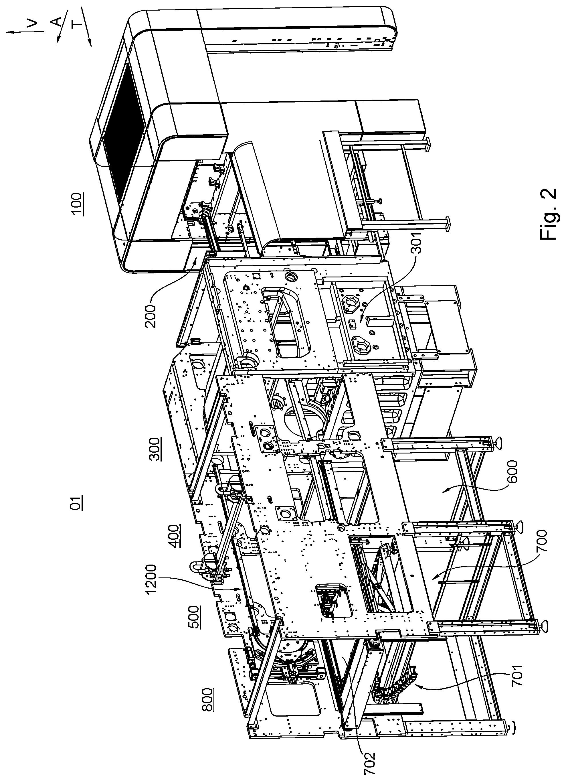 Patent US11814254 Figure 2 – Die-cutting machine comprising a transport system configured as a chain gripper system and method for opening at least one holding element