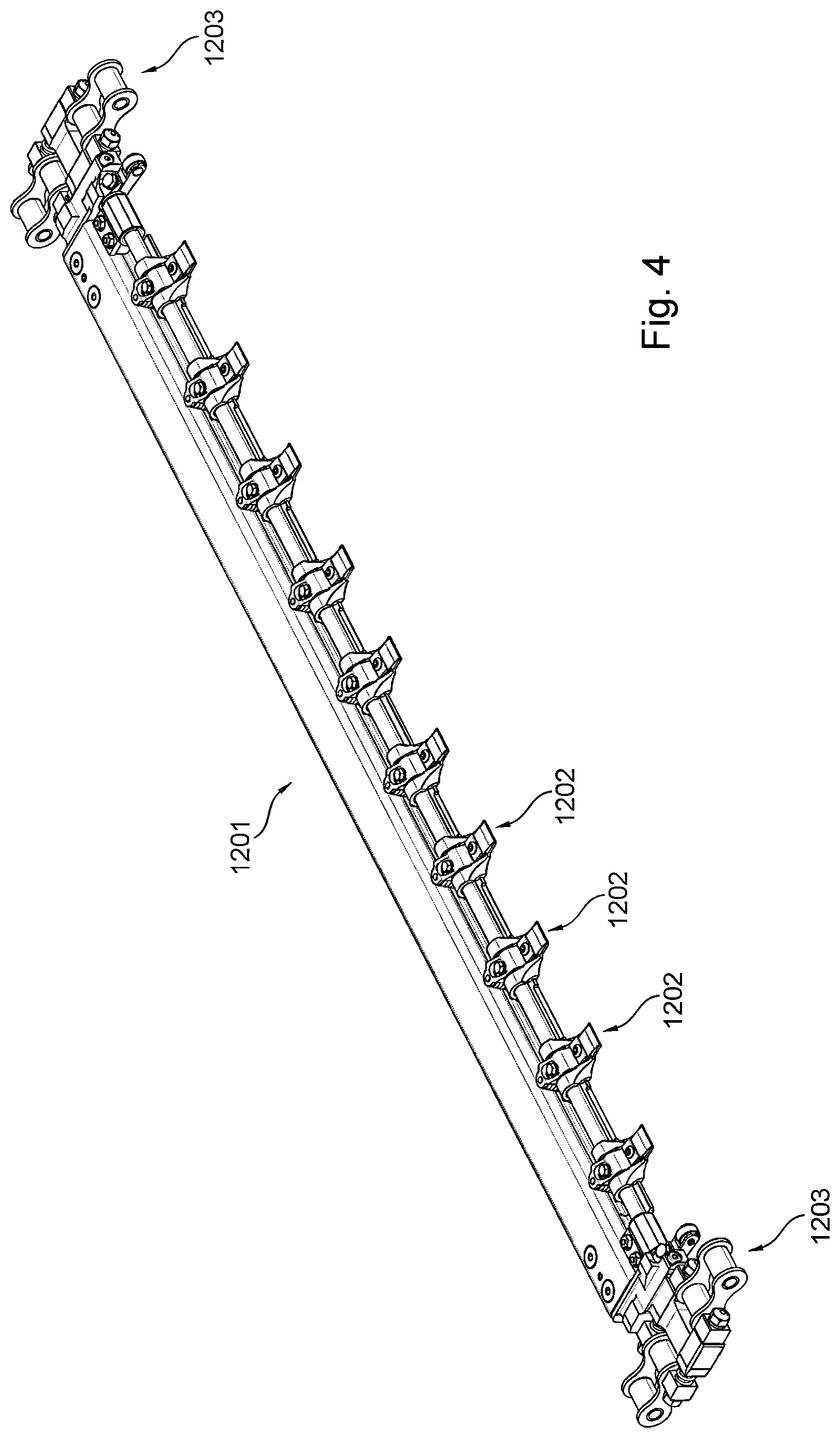 Patent US11814254 Figure 4 – Die-cutting machine comprising a transport system configured as a chain gripper system and method for opening at least one holding element