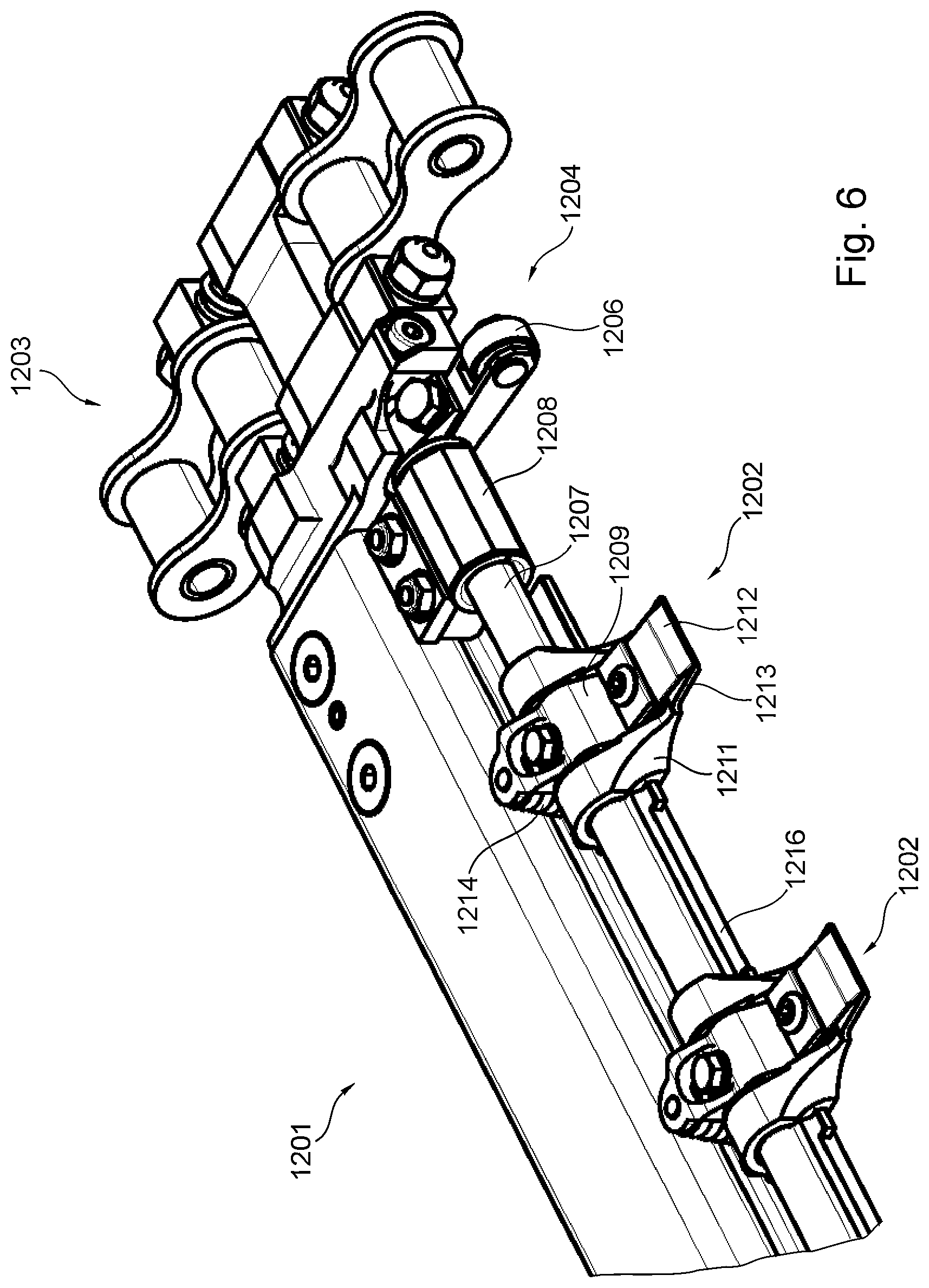 Patent US11814254 Figure 6 – Die-cutting machine comprising a transport system configured as a chain gripper system and method for opening at least one holding element