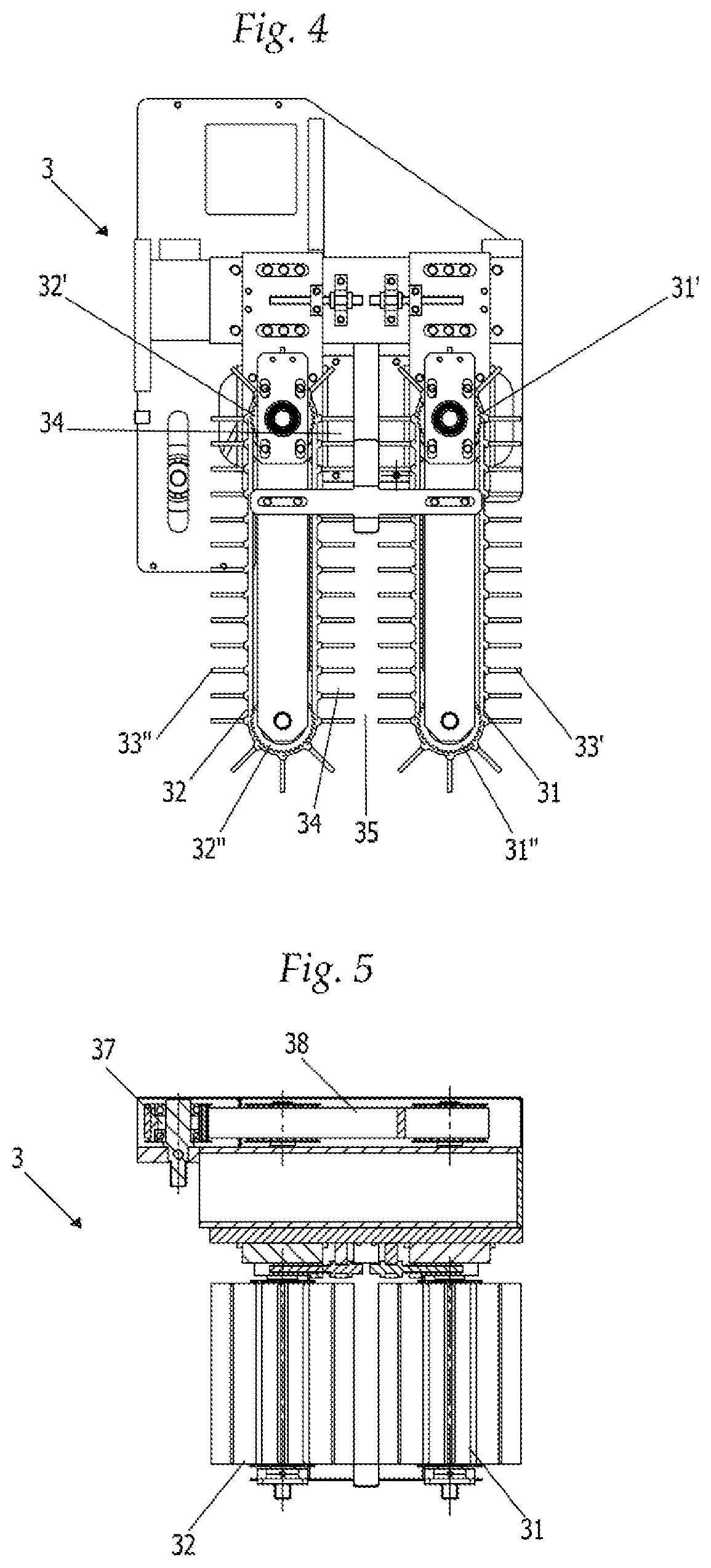 Patent US11814256 Figure 3 – Forming assembly of multilayer packets of wet wipes