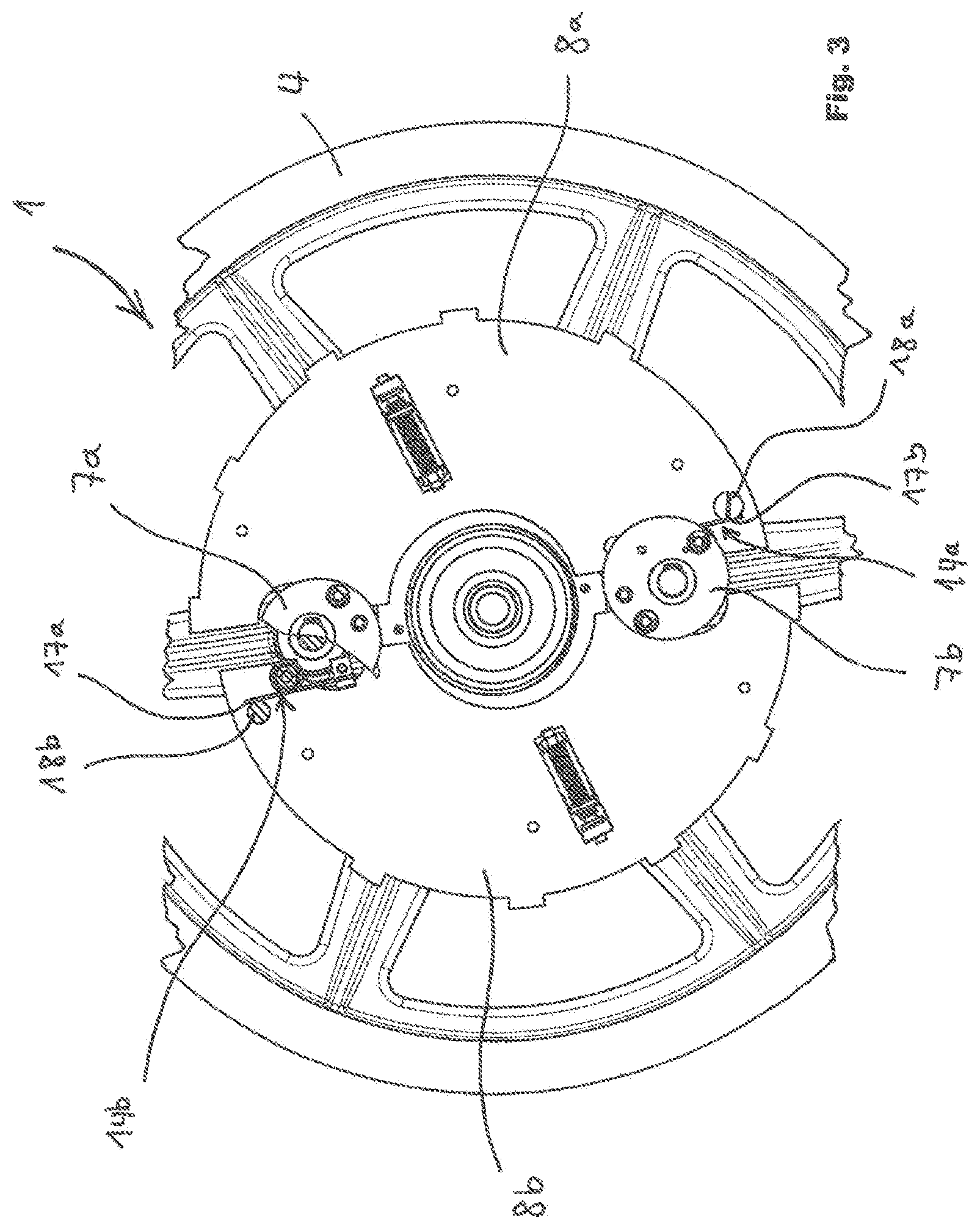 Patent US11814265 Figure 4 – Speed limiter for a lifting gear having brake actuated by centrifugal force
