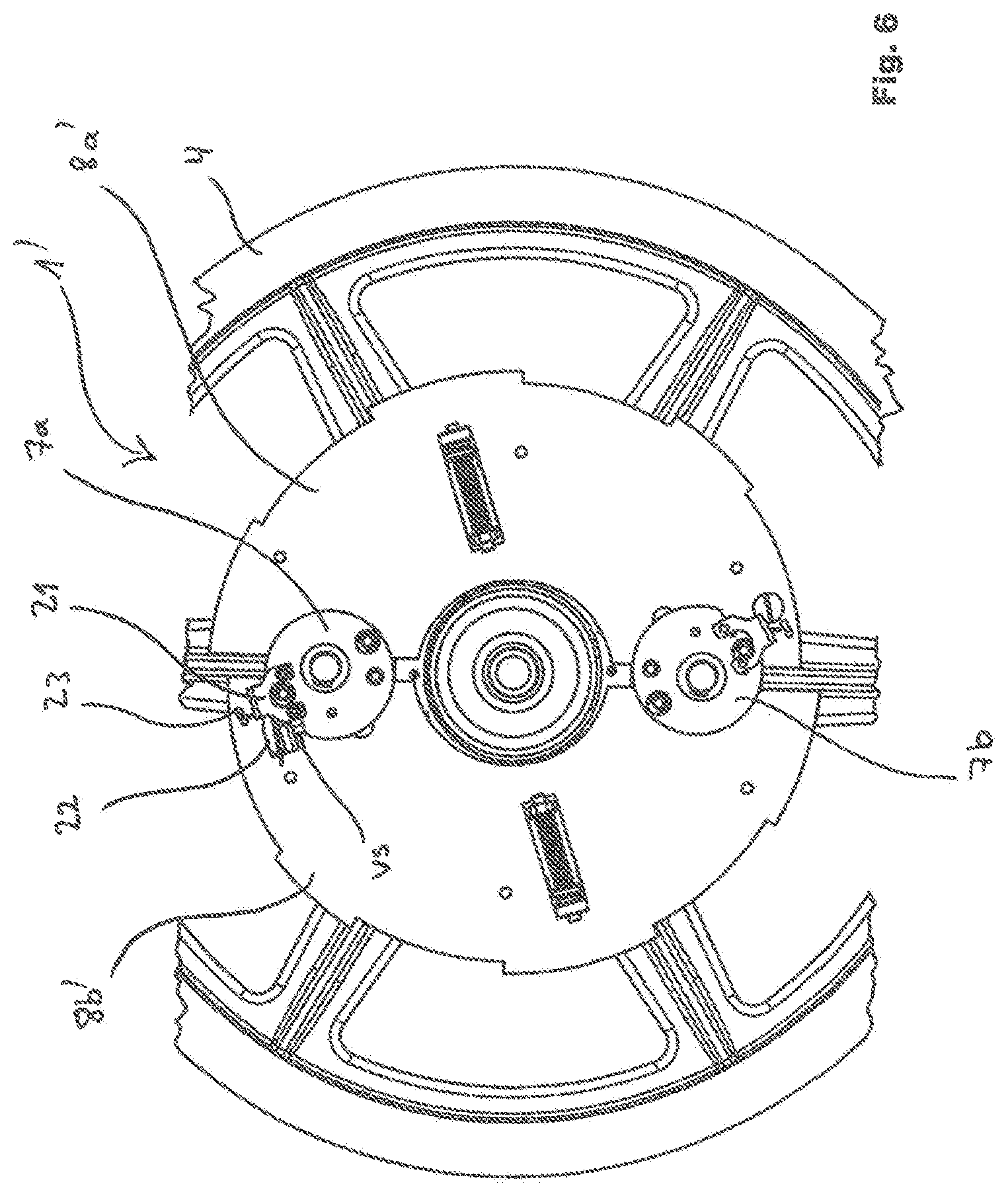 Patent US11814265 Figure 7 – Speed limiter for a lifting gear having brake actuated by centrifugal force