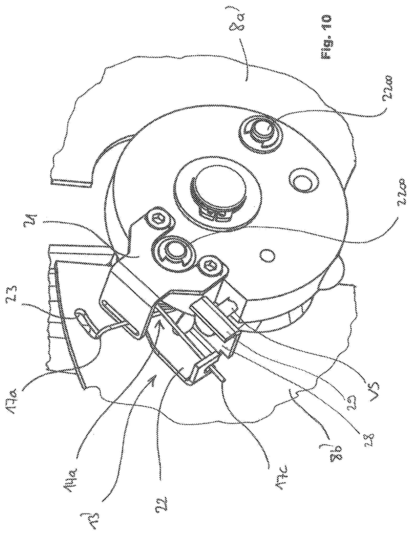 Patent US11814265 Figure 11 – Speed limiter for a lifting gear having brake actuated by centrifugal force