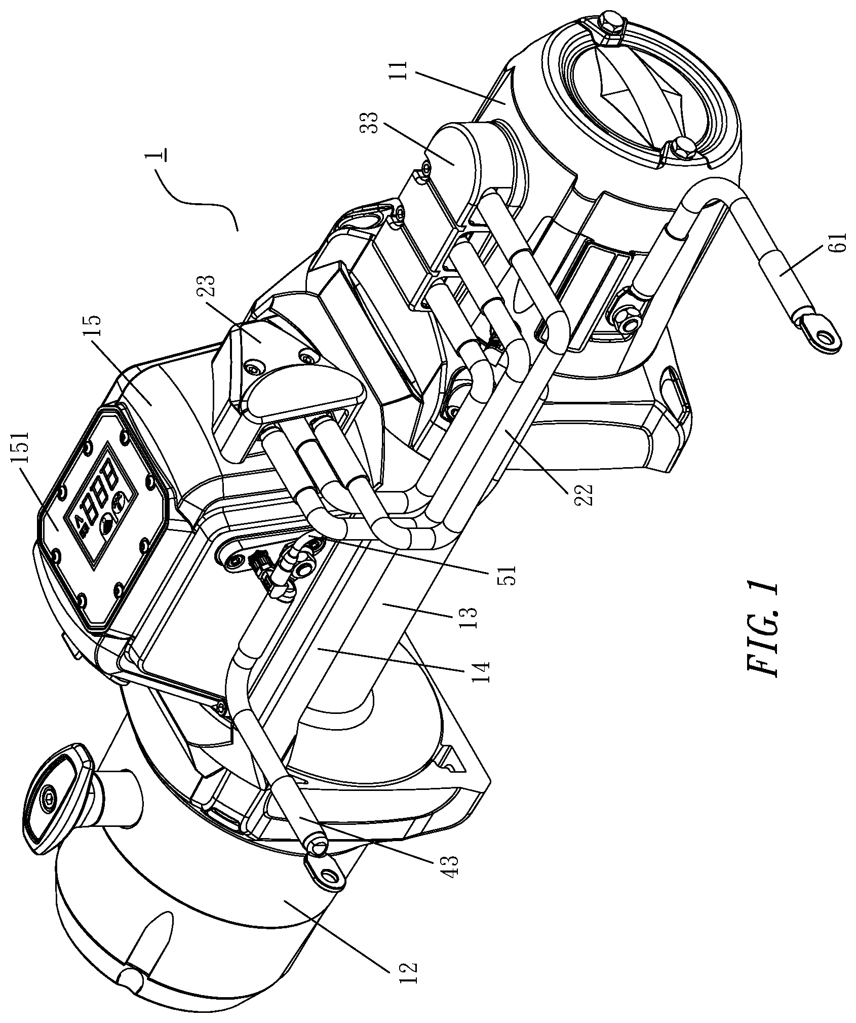 Patent US11814270 — Power winch with changeable connection position — Figure 1