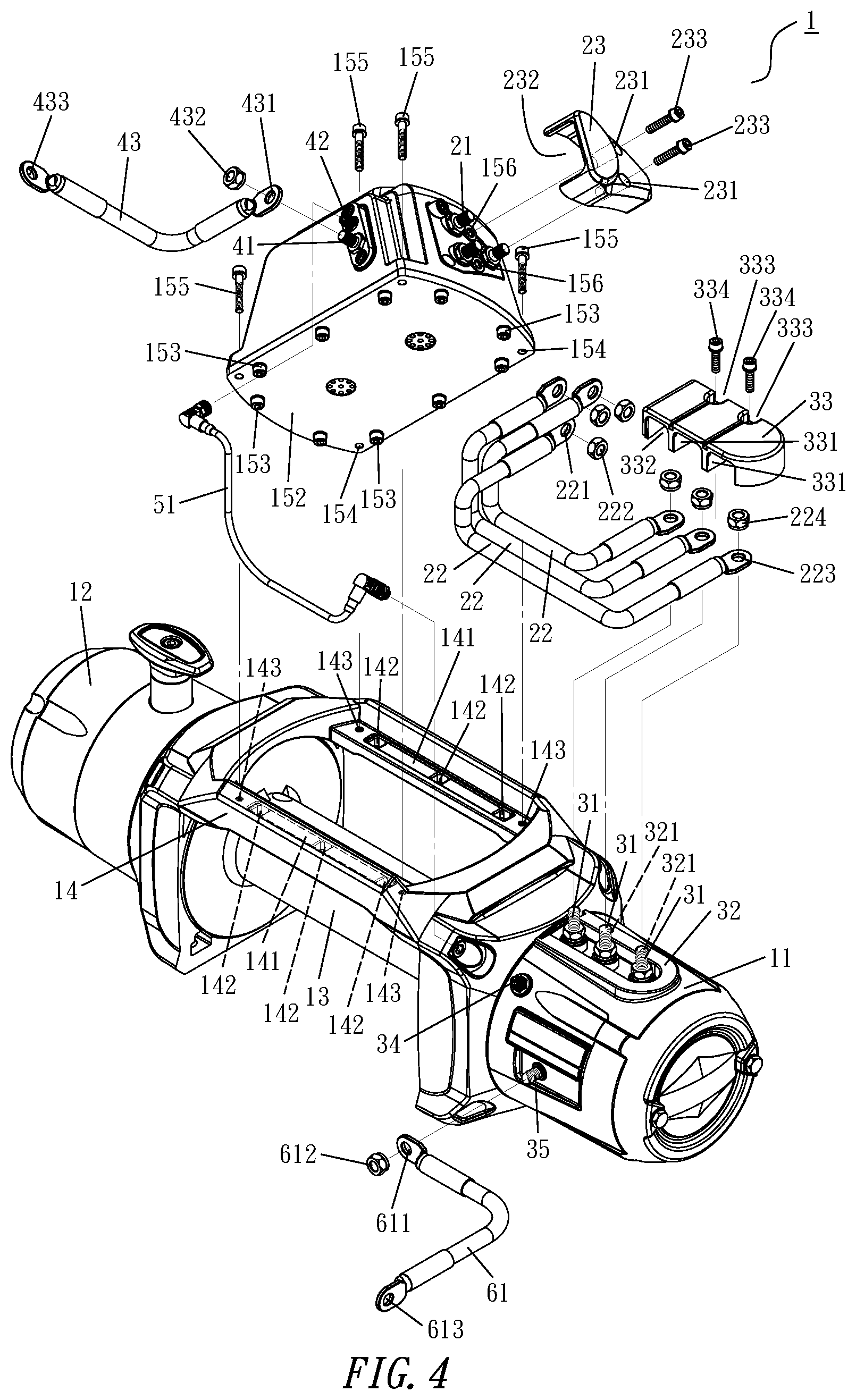 Patent US11814270 Figure 4 – Power winch with changeable connection position