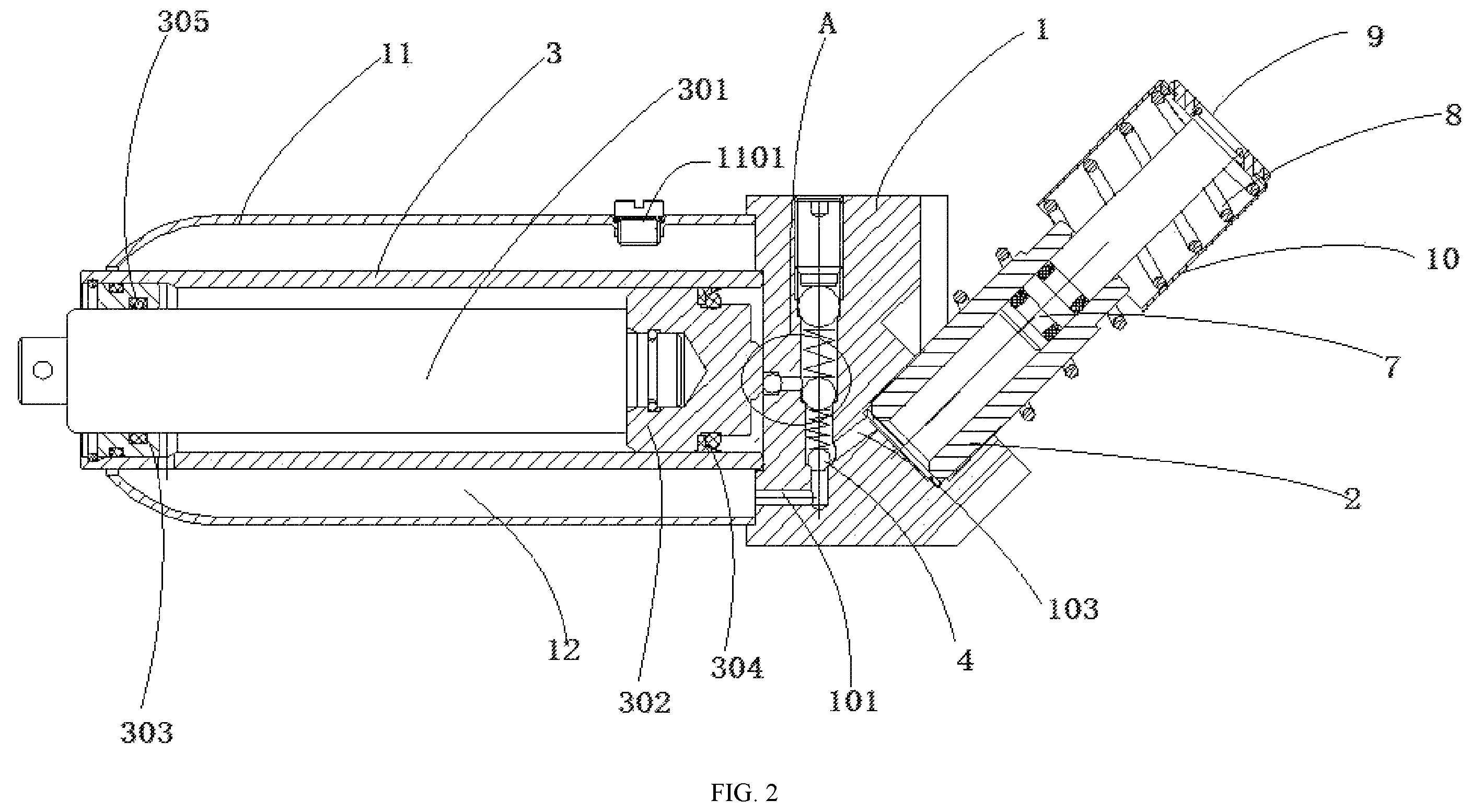 Patent US11814272 Figure 2 – Jack with double high-pressure structure