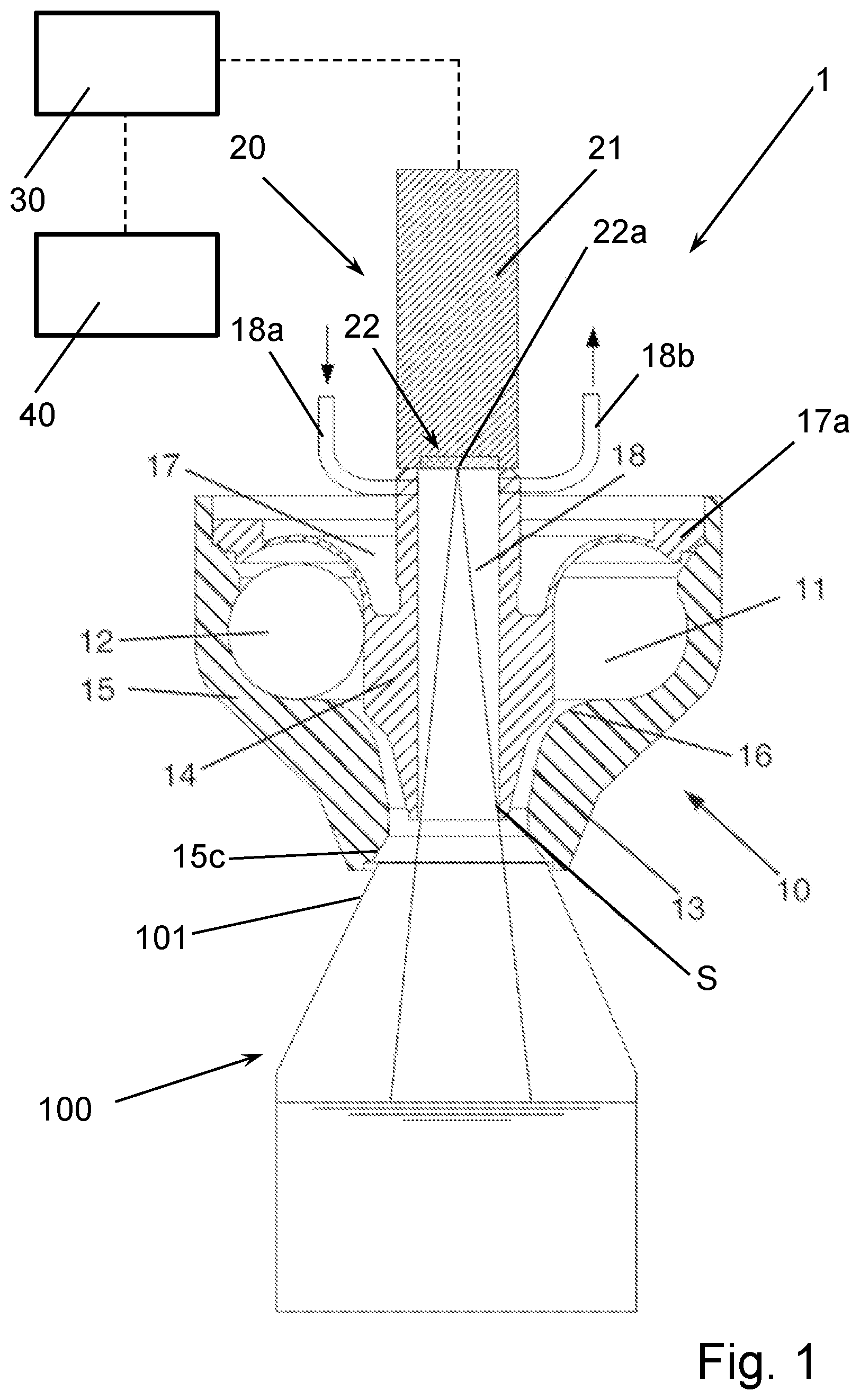Patent US11814277 Figure 1 – Apparatus and method for filling a container with a filling product