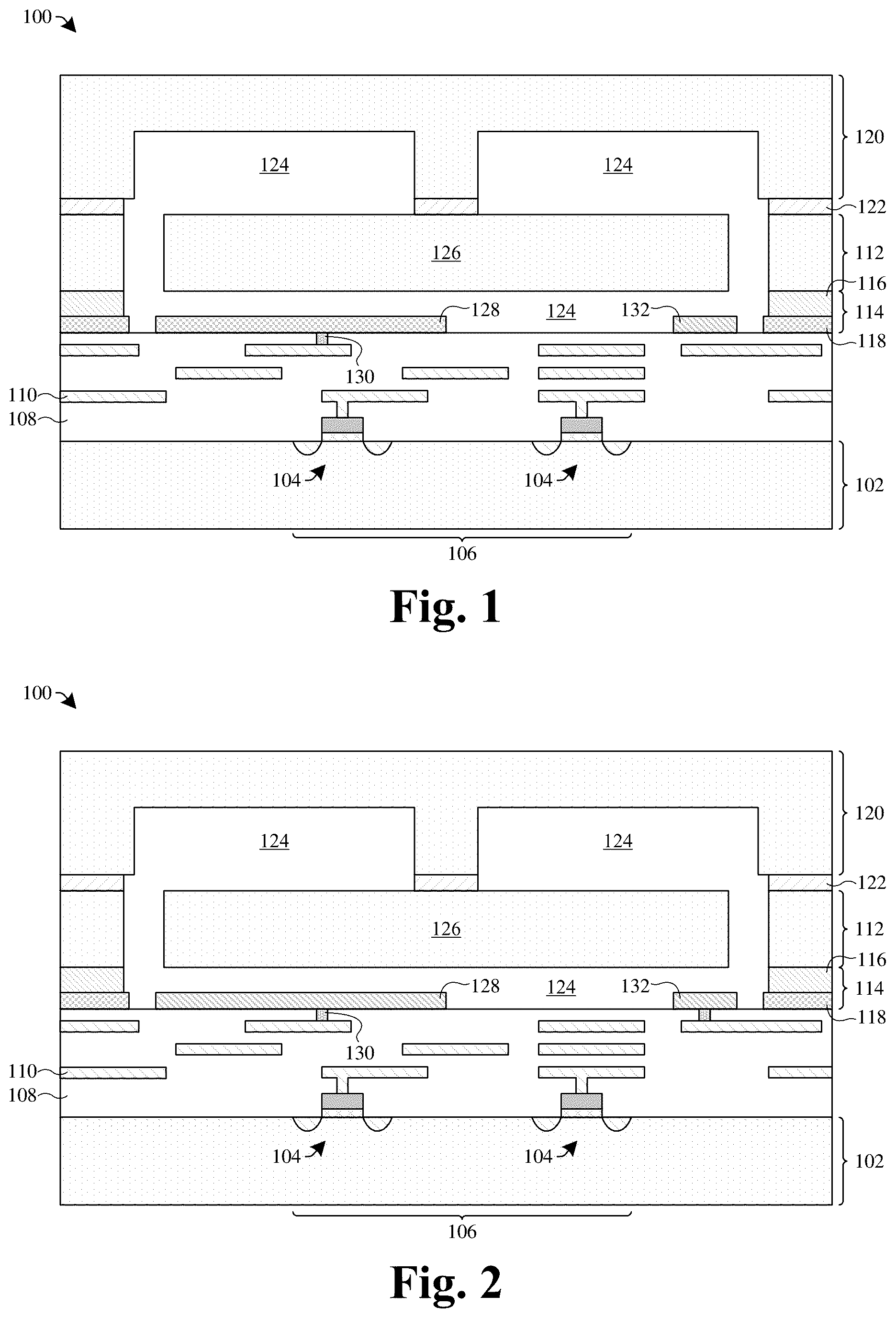 Patent US11814283 Figure 1 – Microelectromechanical systems device having a mechanically robust anti-stiction/outgassing structure