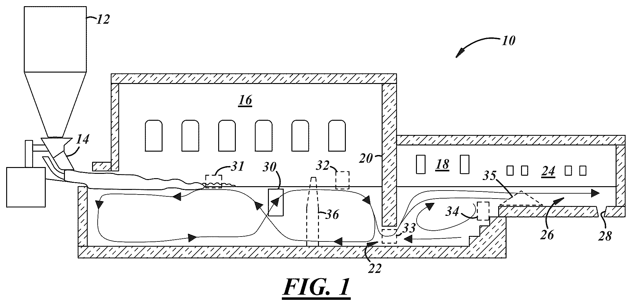 Patent US11814313 Figure 1 – Process and apparatus for refining molten glass