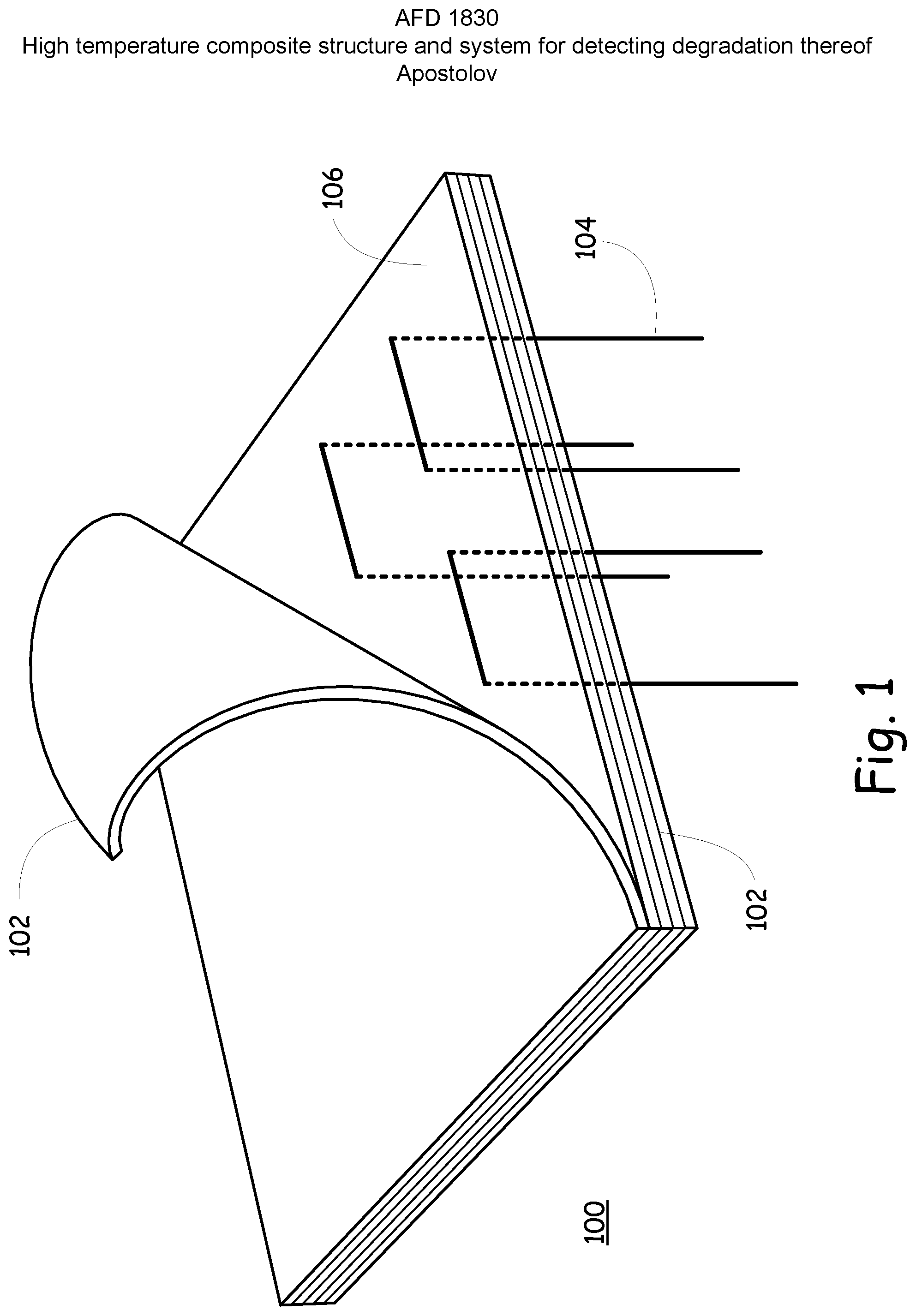 Patent US11814323 Figure 1 – High temperature composite structure and system for detecting degradation thereof