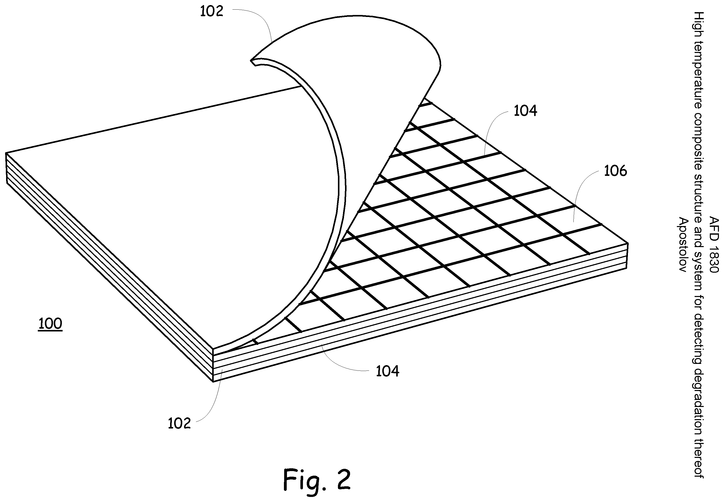 Patent US11814323 Figure 2 – High temperature composite structure and system for detecting degradation thereof