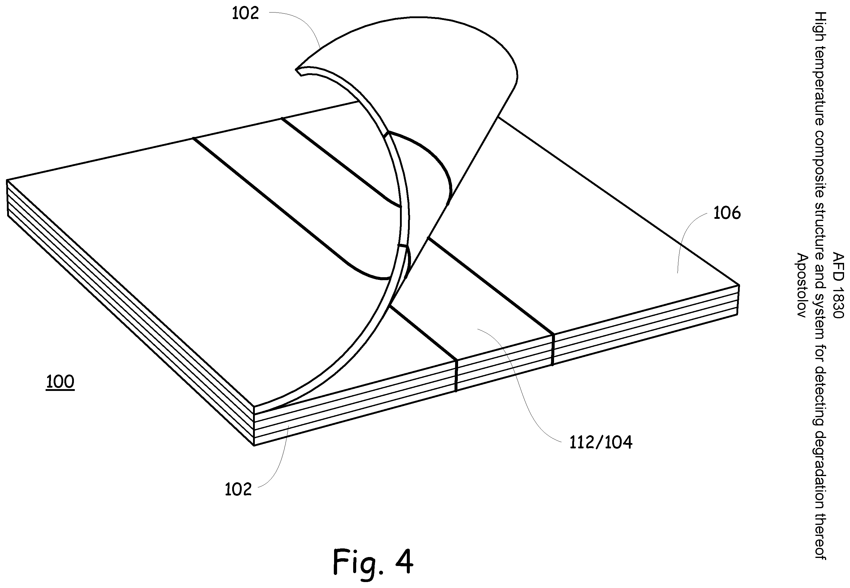 Patent US11814323 Figure 4 – High temperature composite structure and system for detecting degradation thereof