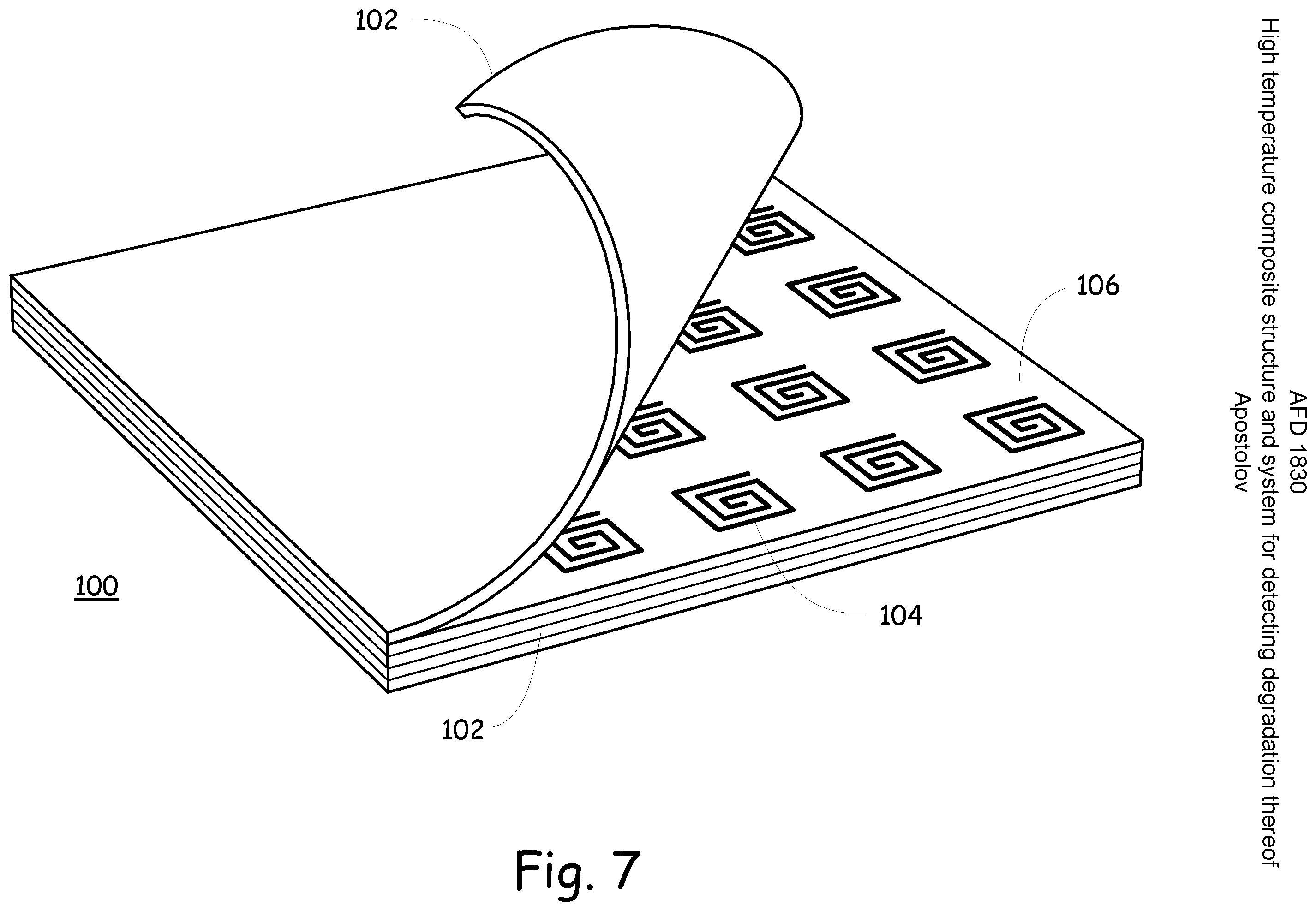 Patent US11814323 Figure 7 – High temperature composite structure and system for detecting degradation thereof