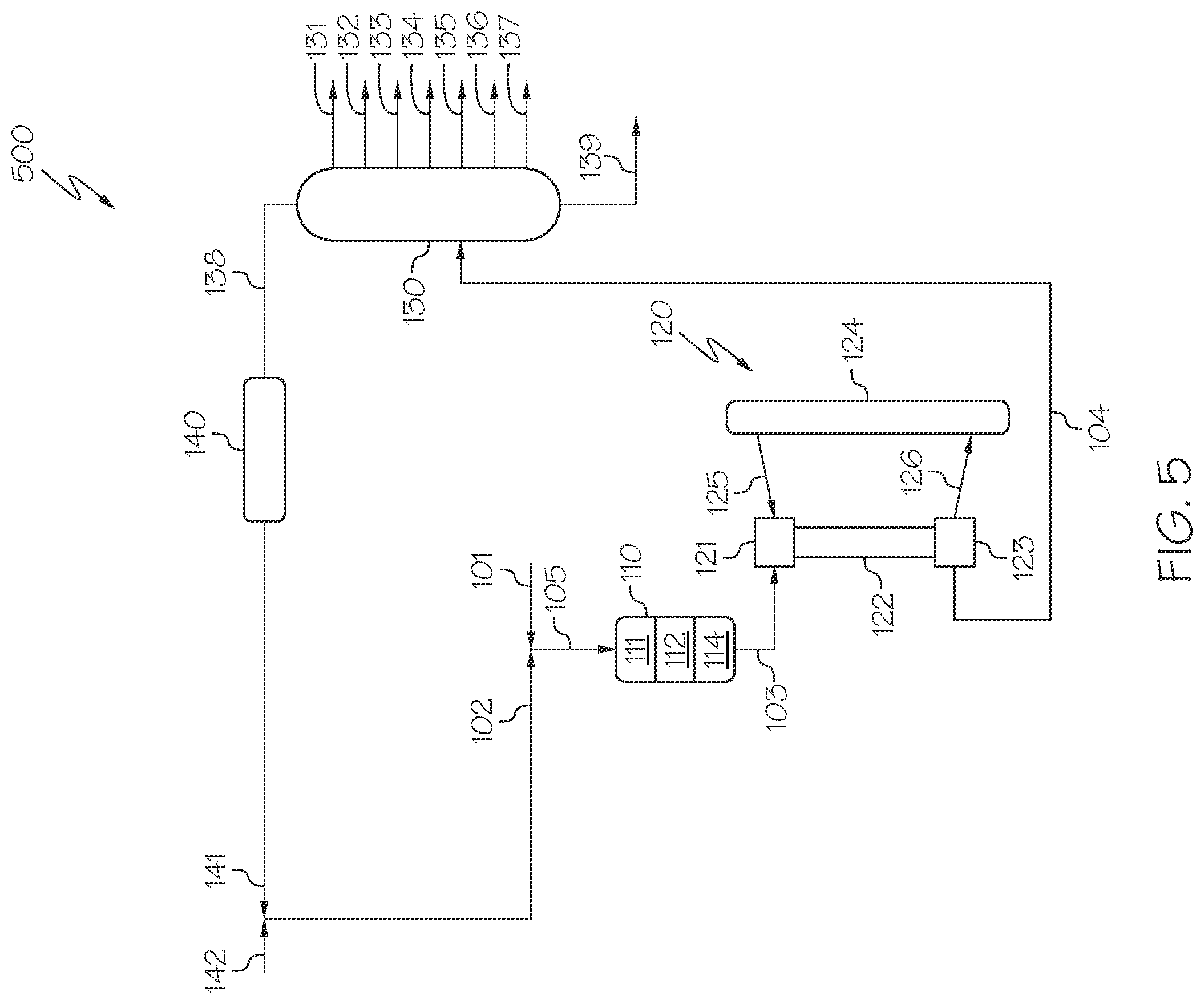 Patent US11814593 Figure 5 – Processes for hydroprocessing and cracking crude oil