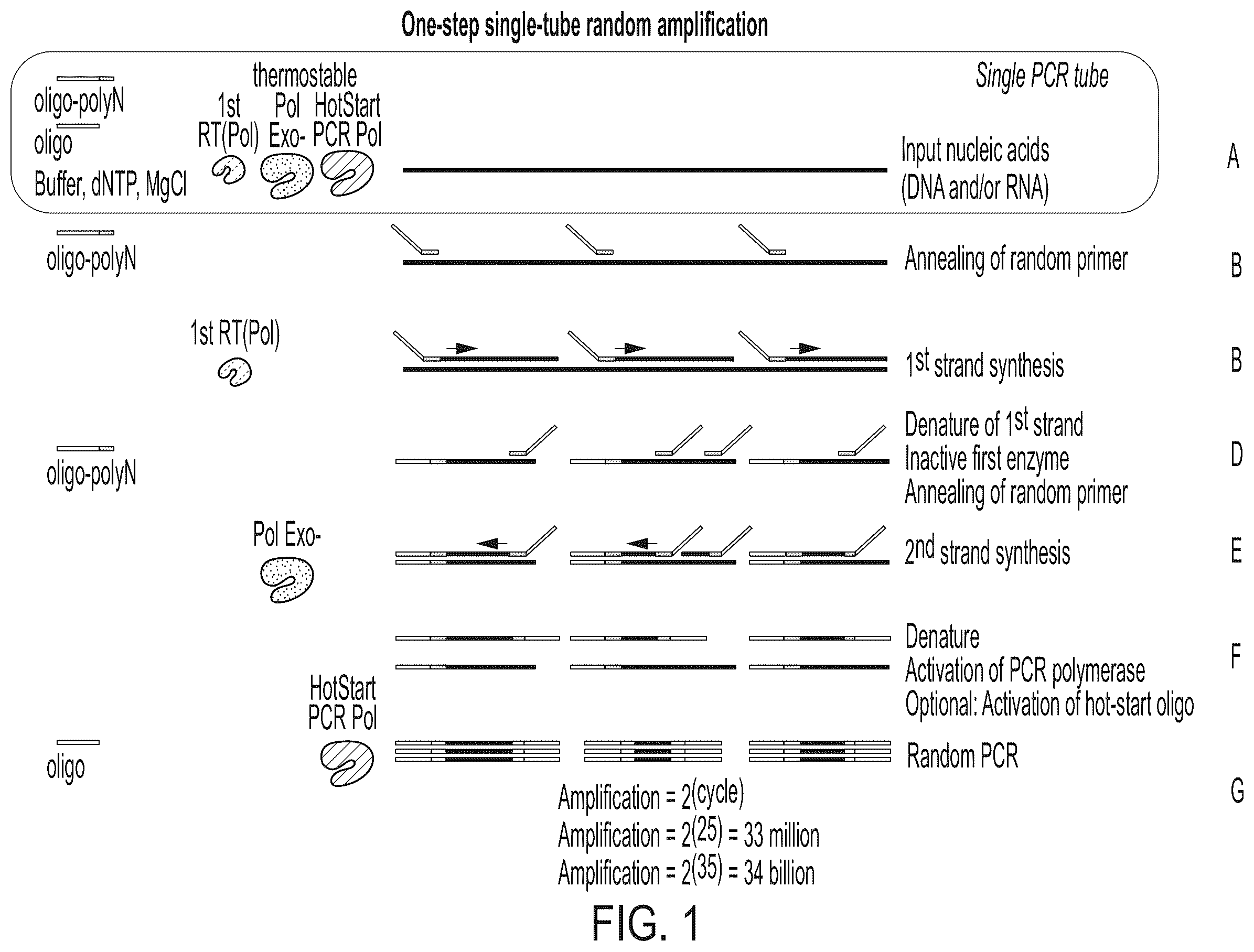 Patent US11814674 Figure 1 – Random amplification methods for extremely low input nucleic acids