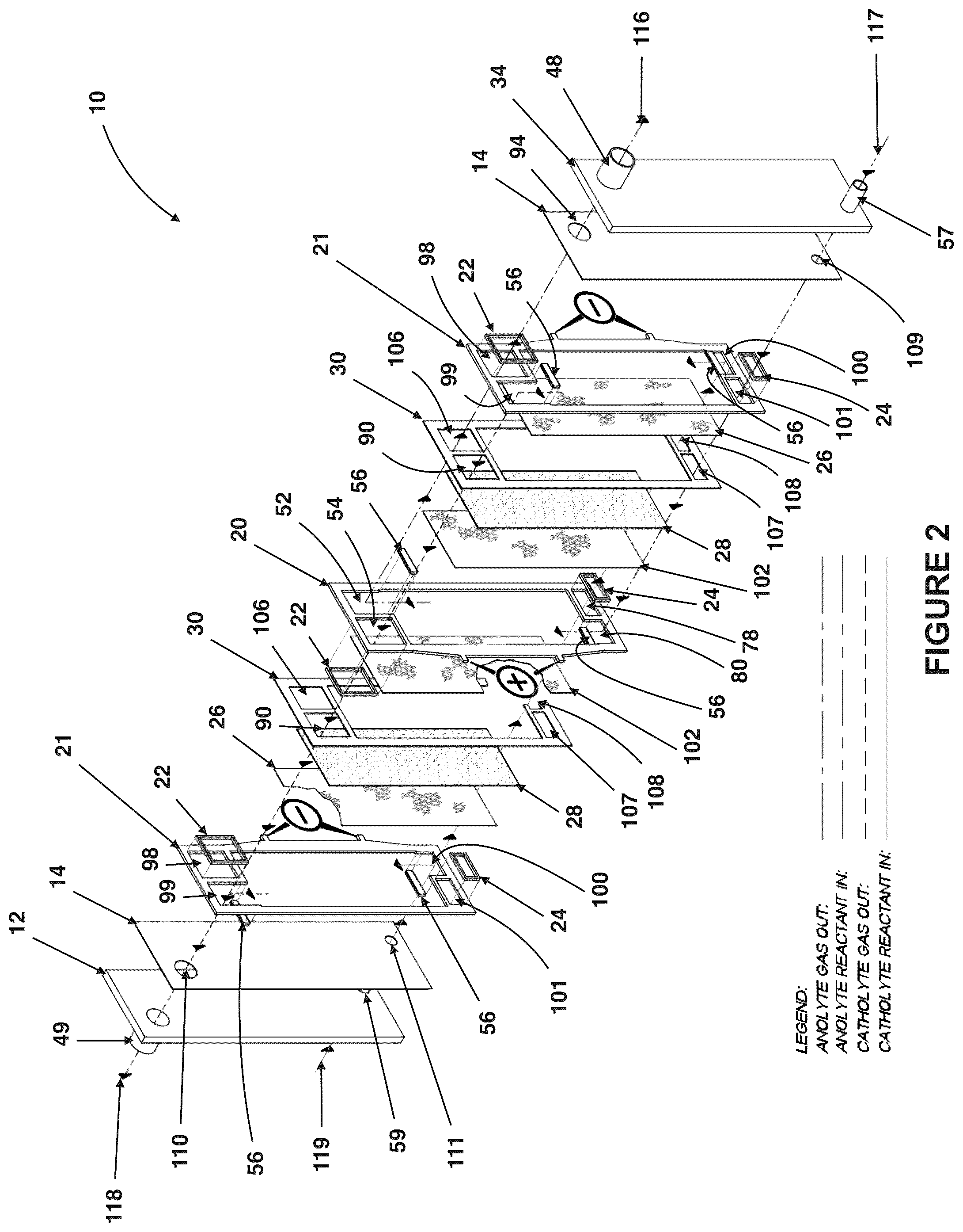 Patent US11814741 Figure 2 – Integrally combined current carrier circulation chamber and frame for use in unipolar electrochemical devices
