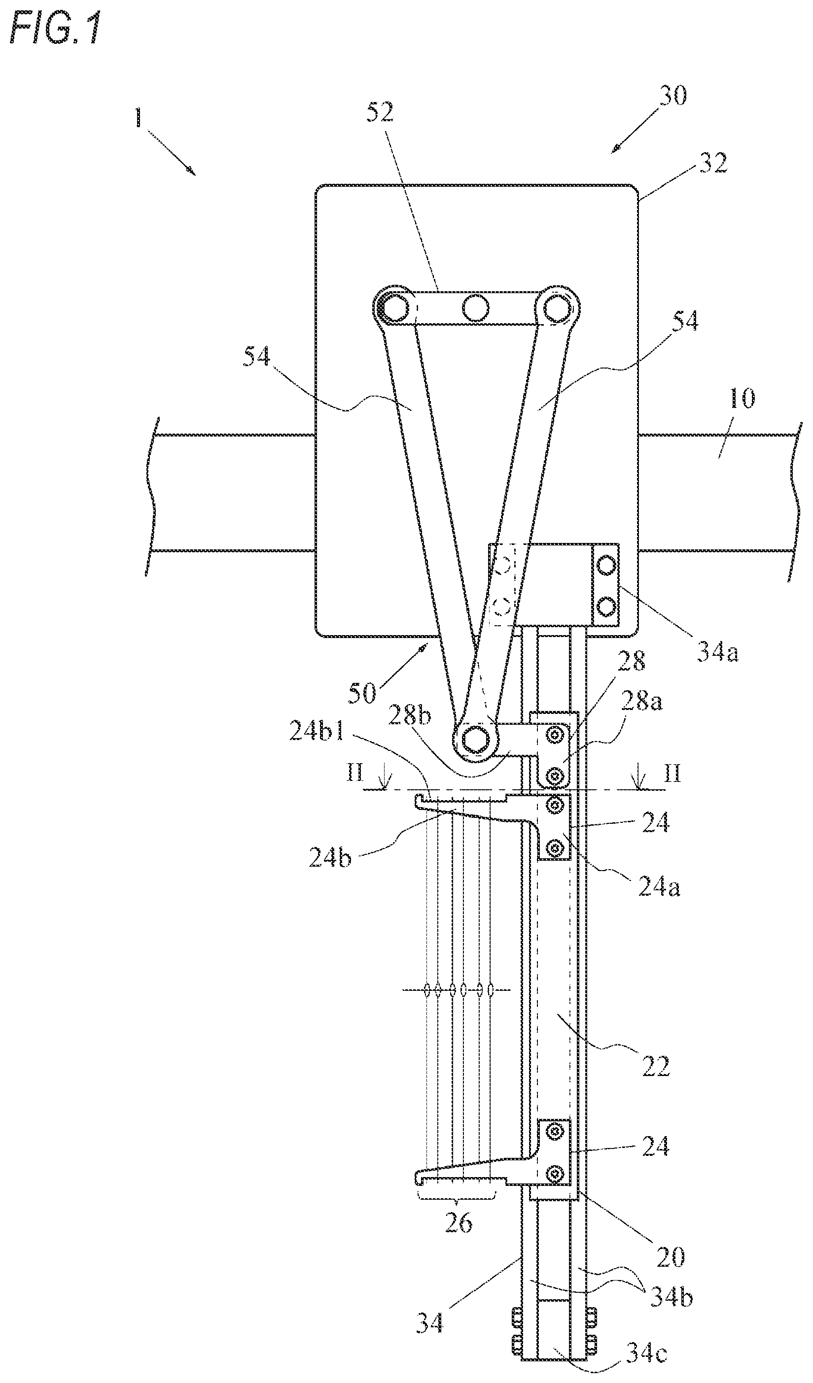 Patent US11814756 Figure 1 – Selvage yarn shedding apparatus of loom