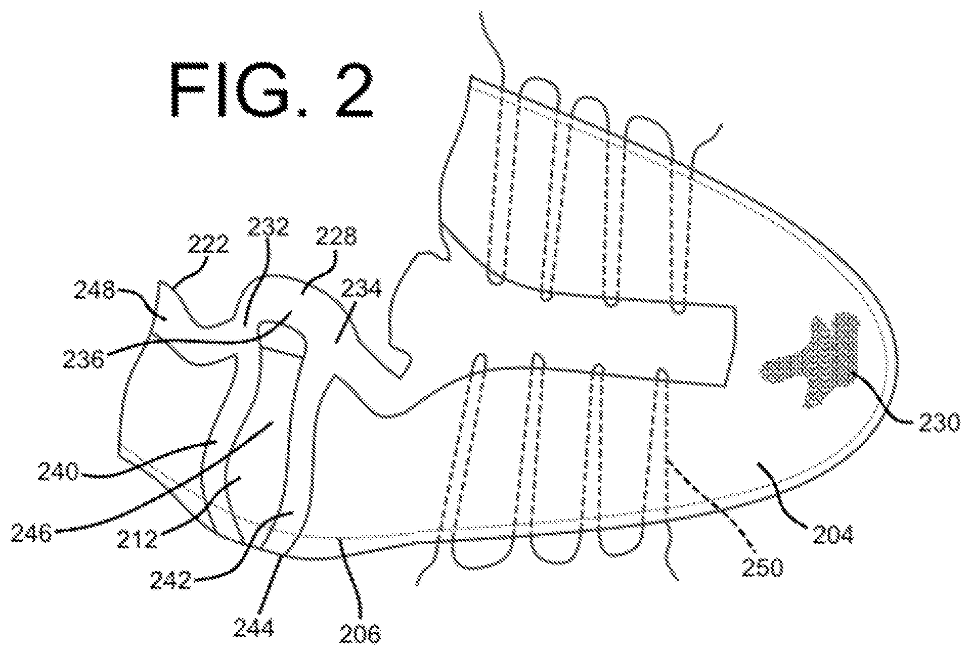 Patent US11814758 Figure 2 – Upper including a knitted component