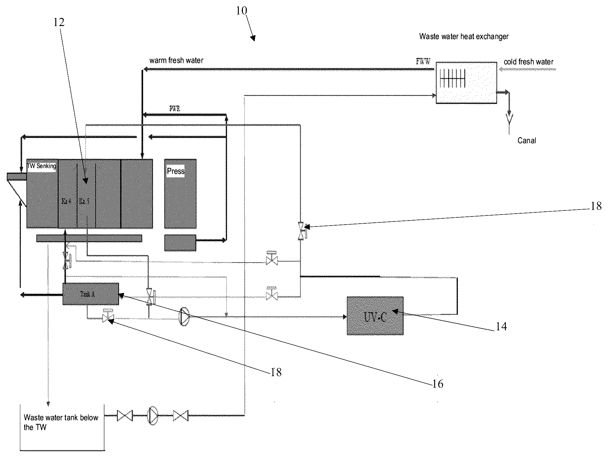 Patent US11814770 Figure 1 – UV-treatment in industrial laundry on intermittent washing systems