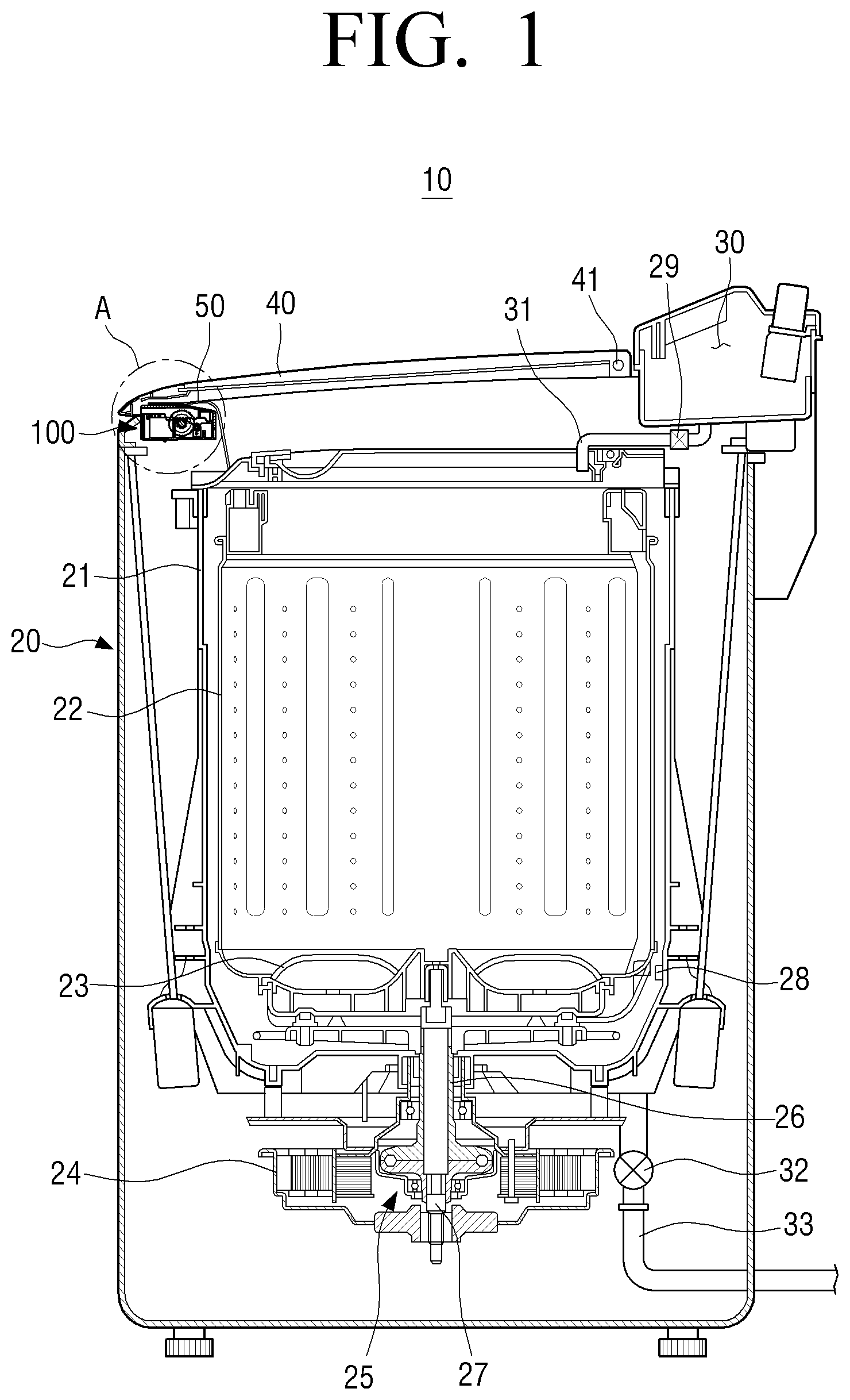 Patent US11814771 Figure 1 – Washing machine and method for controlling washing machine