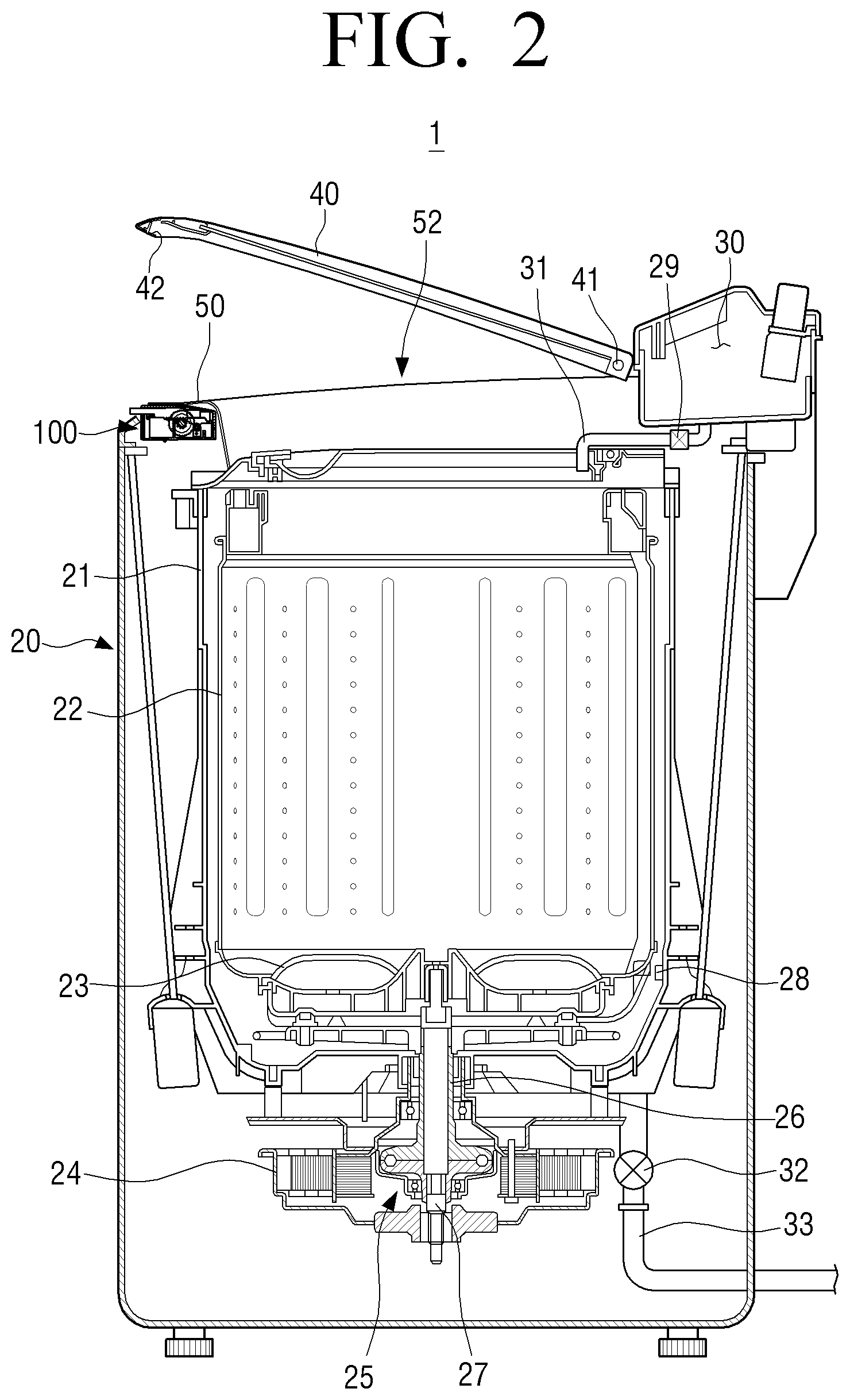 Patent US11814771 Figure 2 – Washing machine and method for controlling washing machine