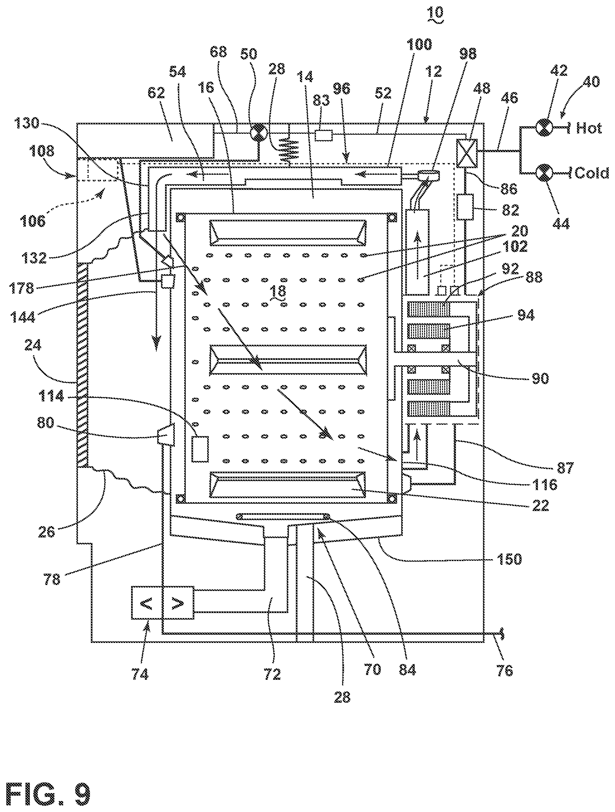Patent US11814774 Figure 9 – Laundry treating appliance with a bellows