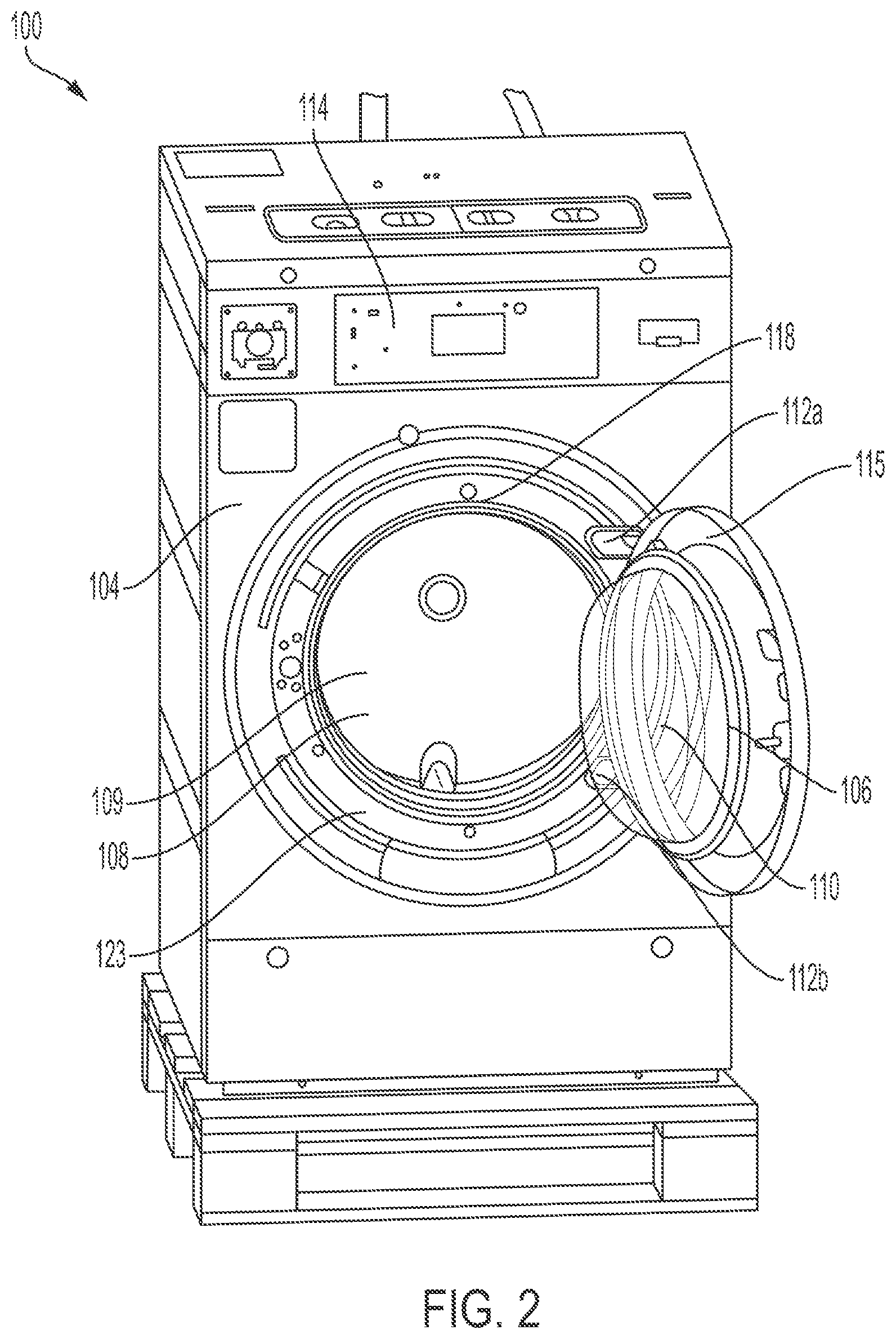 Patent US11814777 Figure 2 – Hinge system for touchless commercial appliances