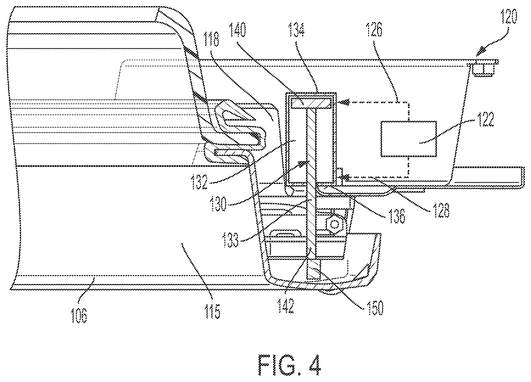 Patent US11814777 Figure 4 – Hinge system for touchless commercial appliances