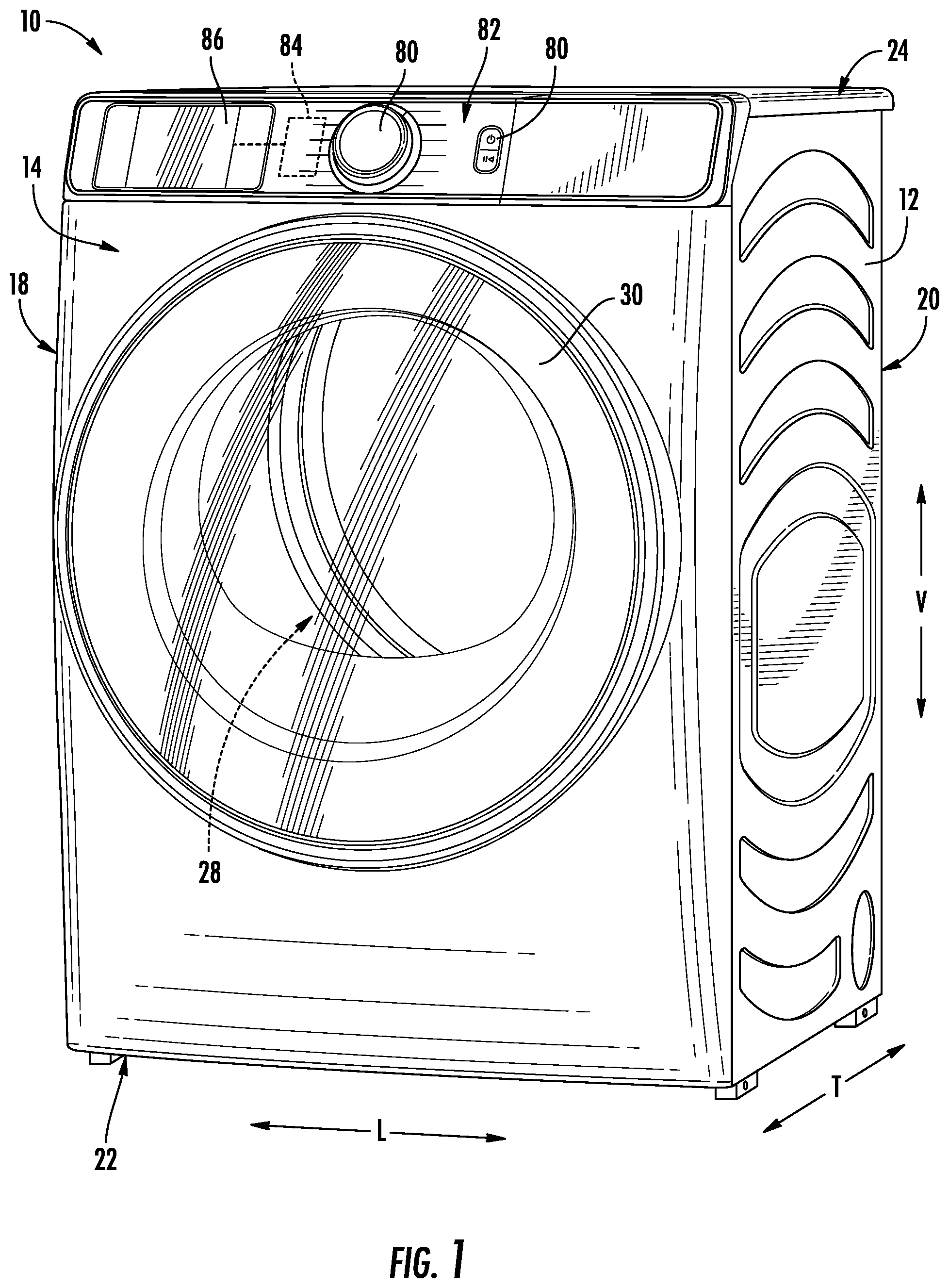 Patent US11814780 Figure 1 – Laundry appliance including induction ironing assembly