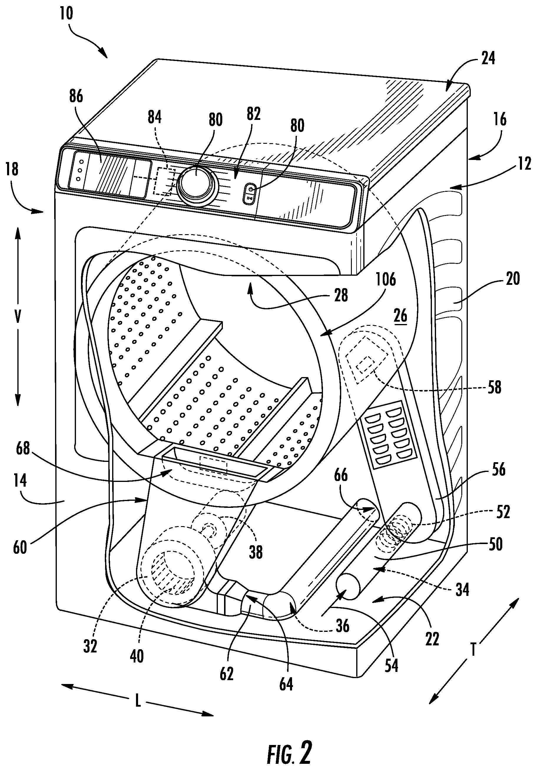 Patent US11814780 Figure 2 – Laundry appliance including induction ironing assembly
