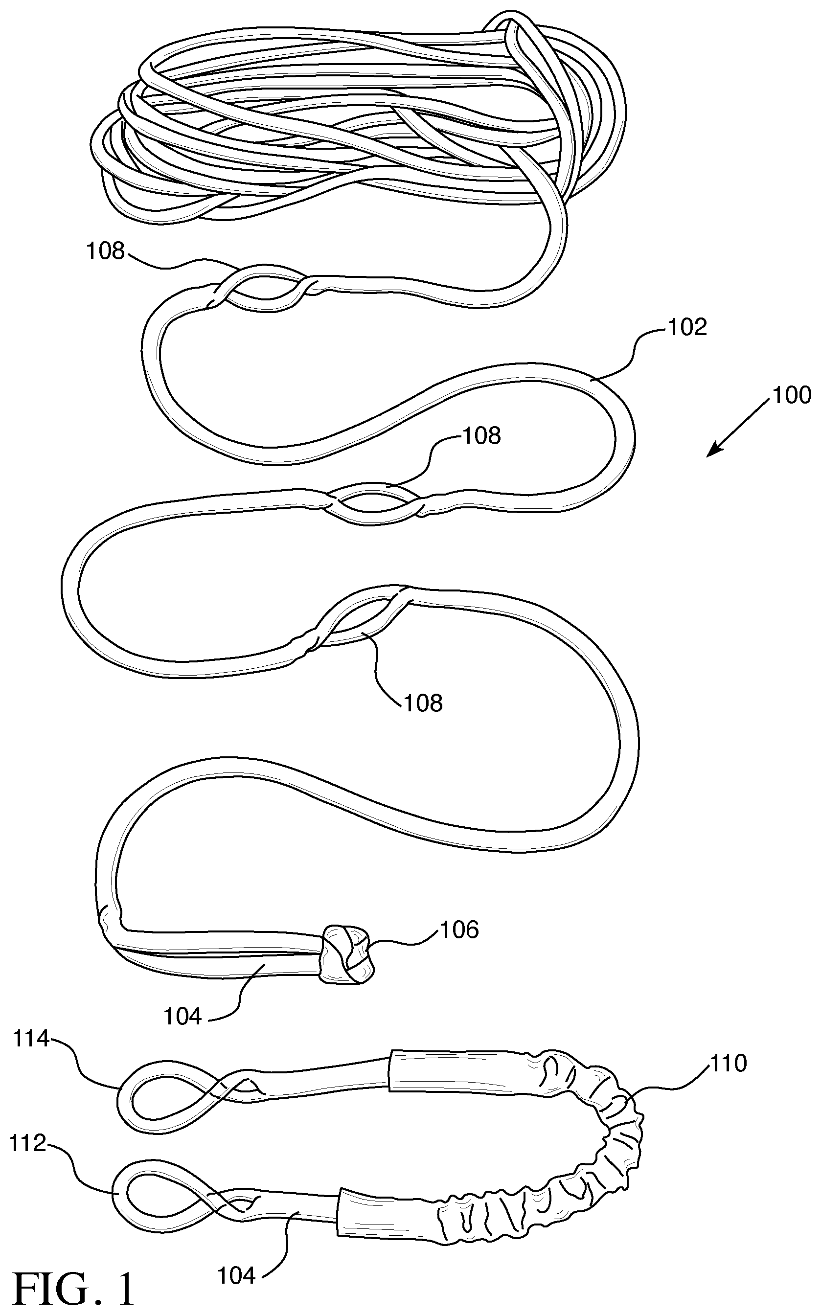 Patent US11814789 Figure 1 – Safe metal free and hookless winch rope