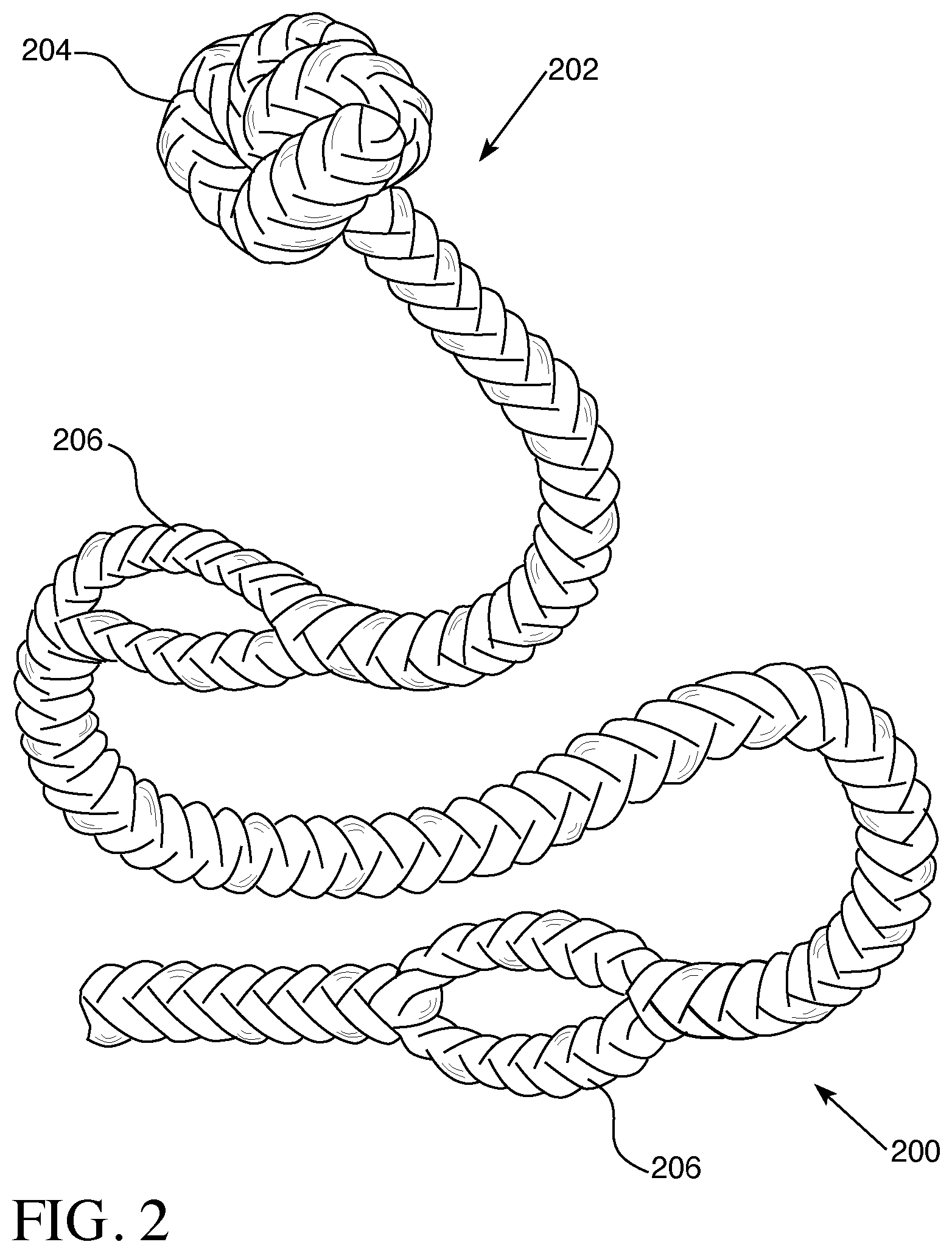 Patent US11814789 Figure 2 – Safe metal free and hookless winch rope