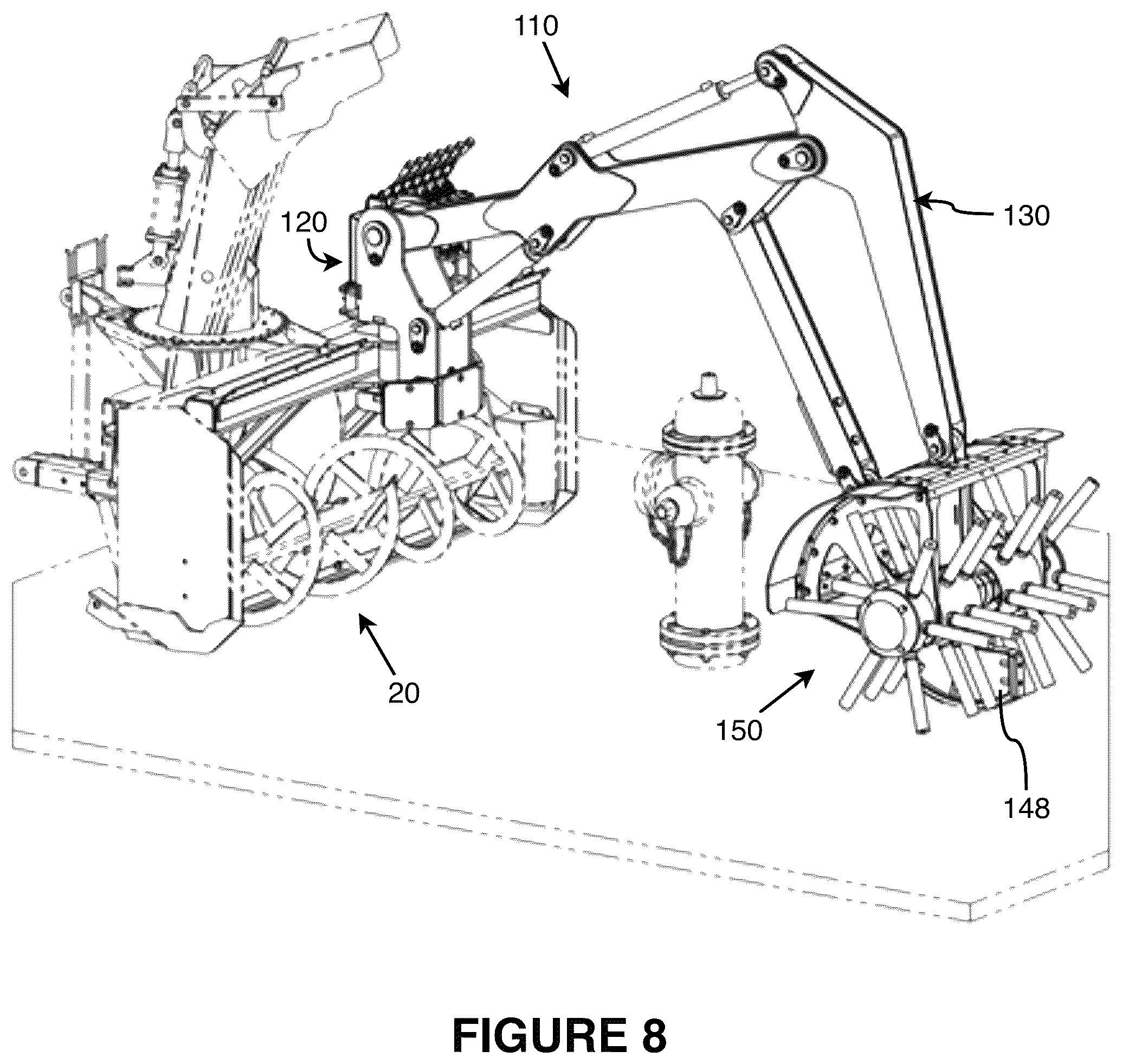 Patent US11814799 Figure 8 – Fire hydrant sweeping machine