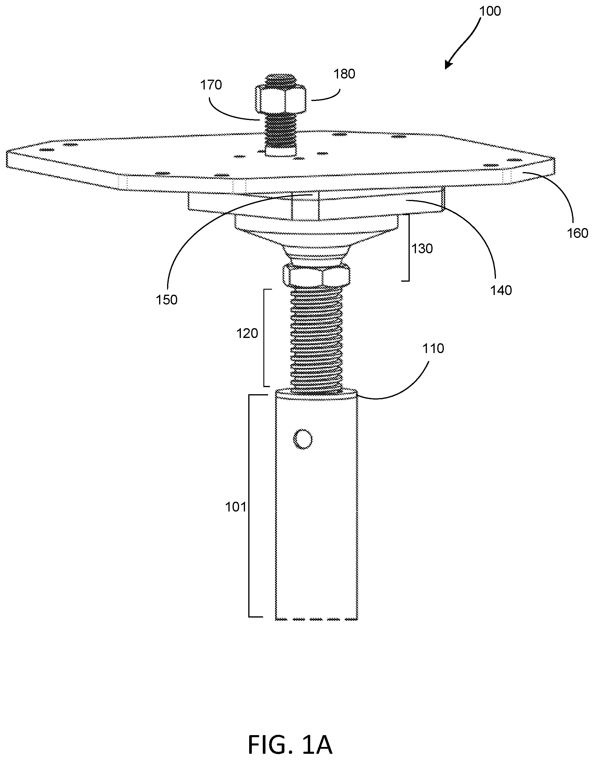 Patent US11814809 Figure 1 – Laterally and vertically adjustable foundation structure