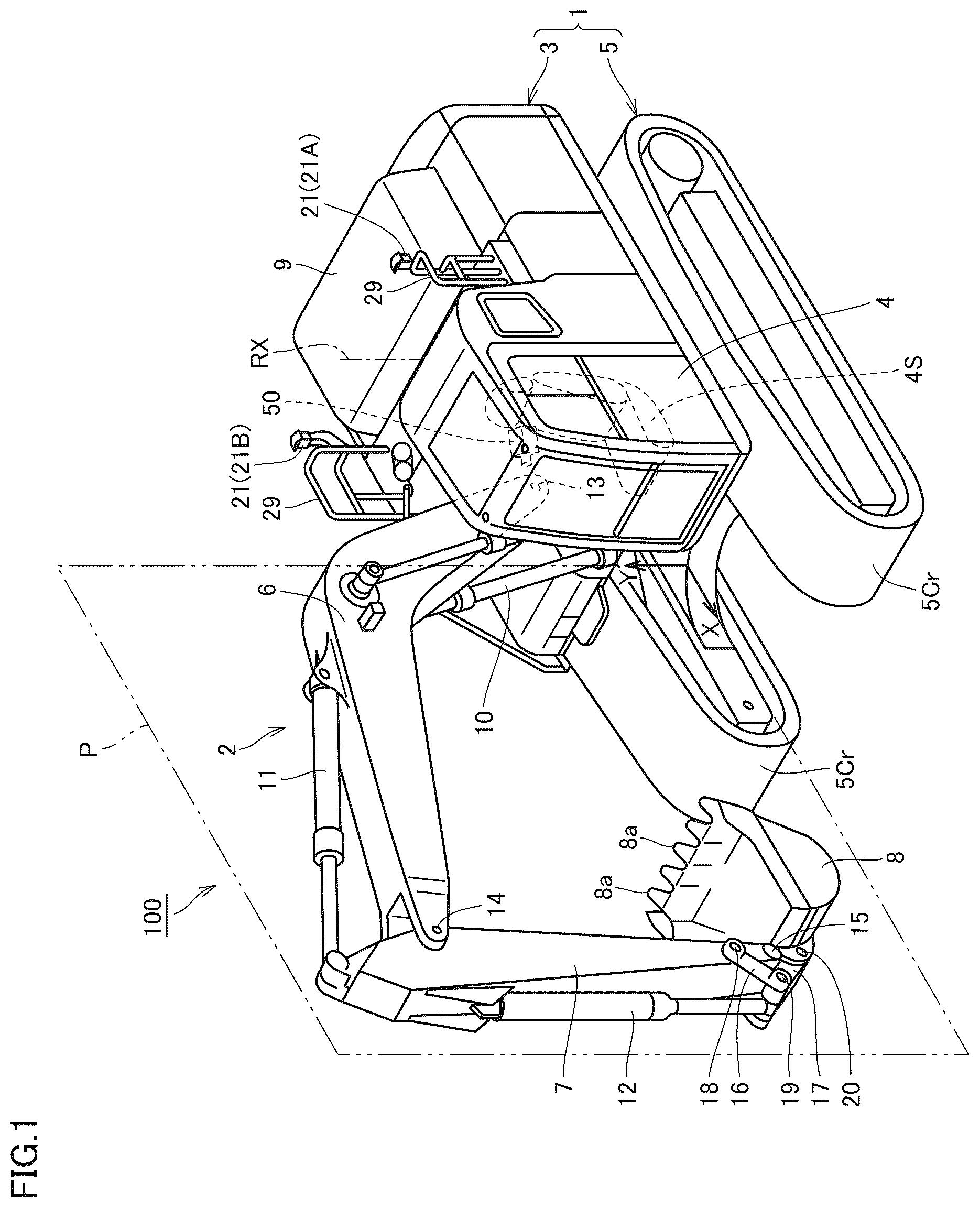 Patent US11814817 Figure 1 – System including work machine, computer implemented method, method for producing trained position estimation model, and training data