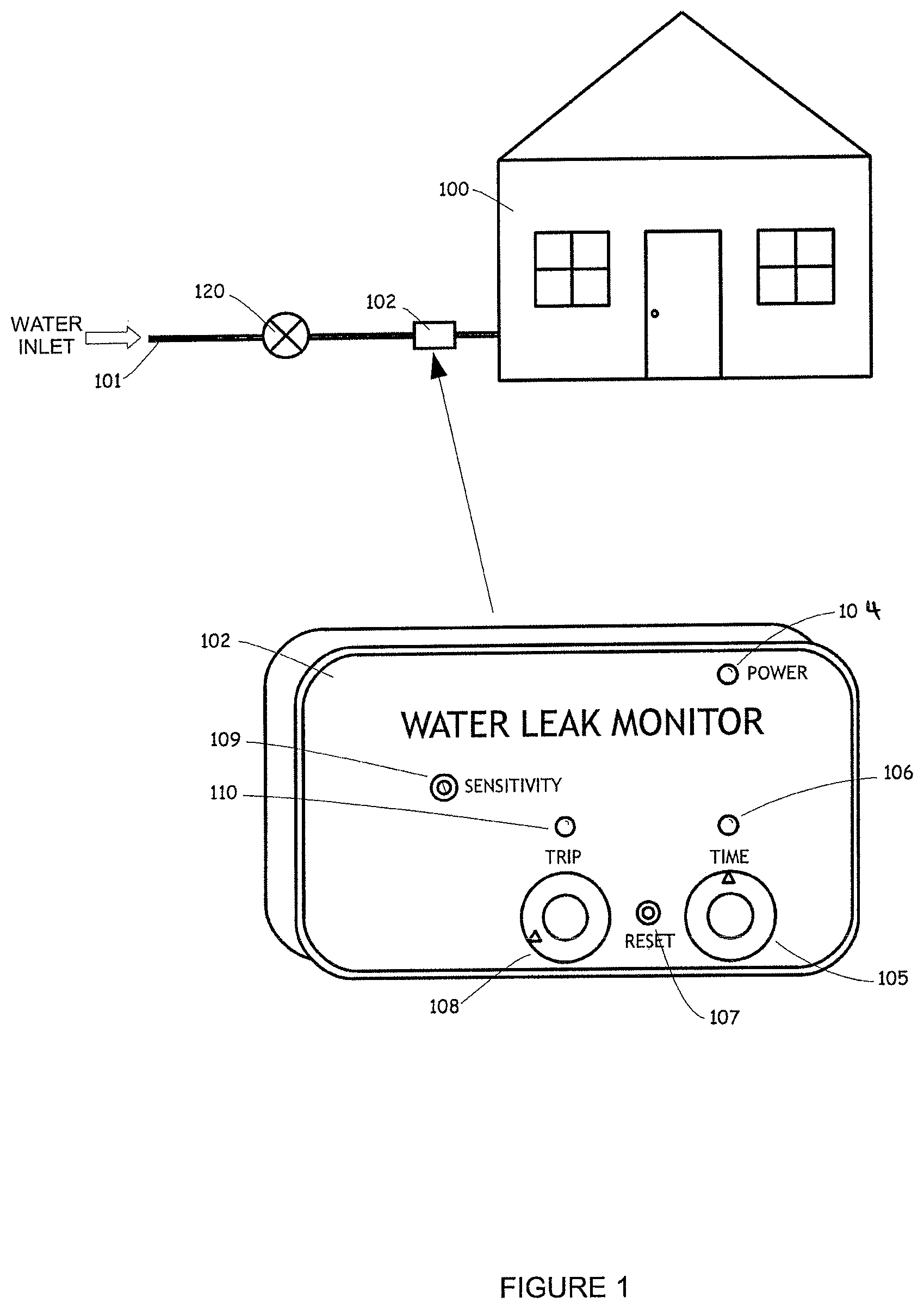 Patent US11814821 — Non-invasive thermal dispersion flow meter with fluid leak detection and geo-fencing control — Figure 1