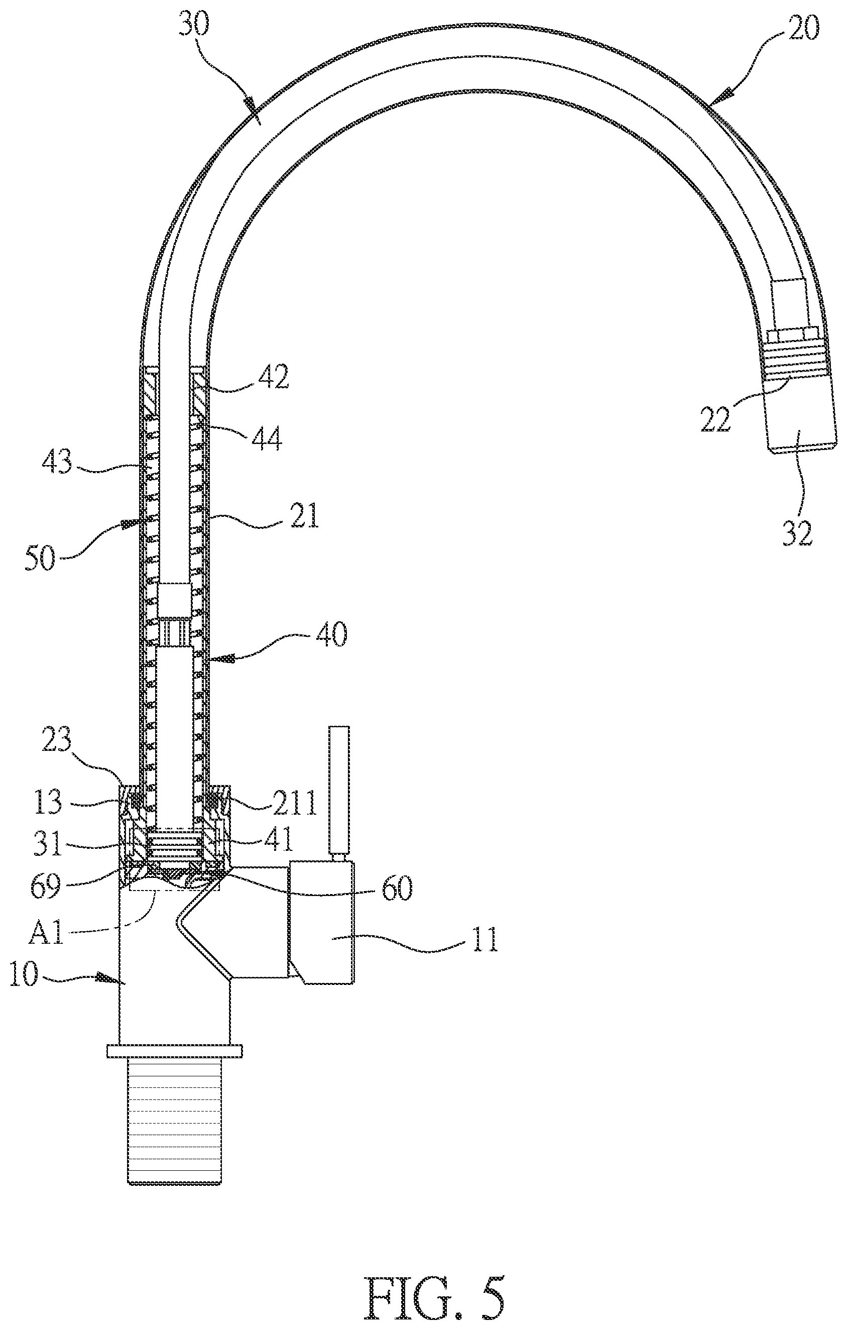 Patent US11814825 Figure 5 – Telescopic structure of faucet having movable tube