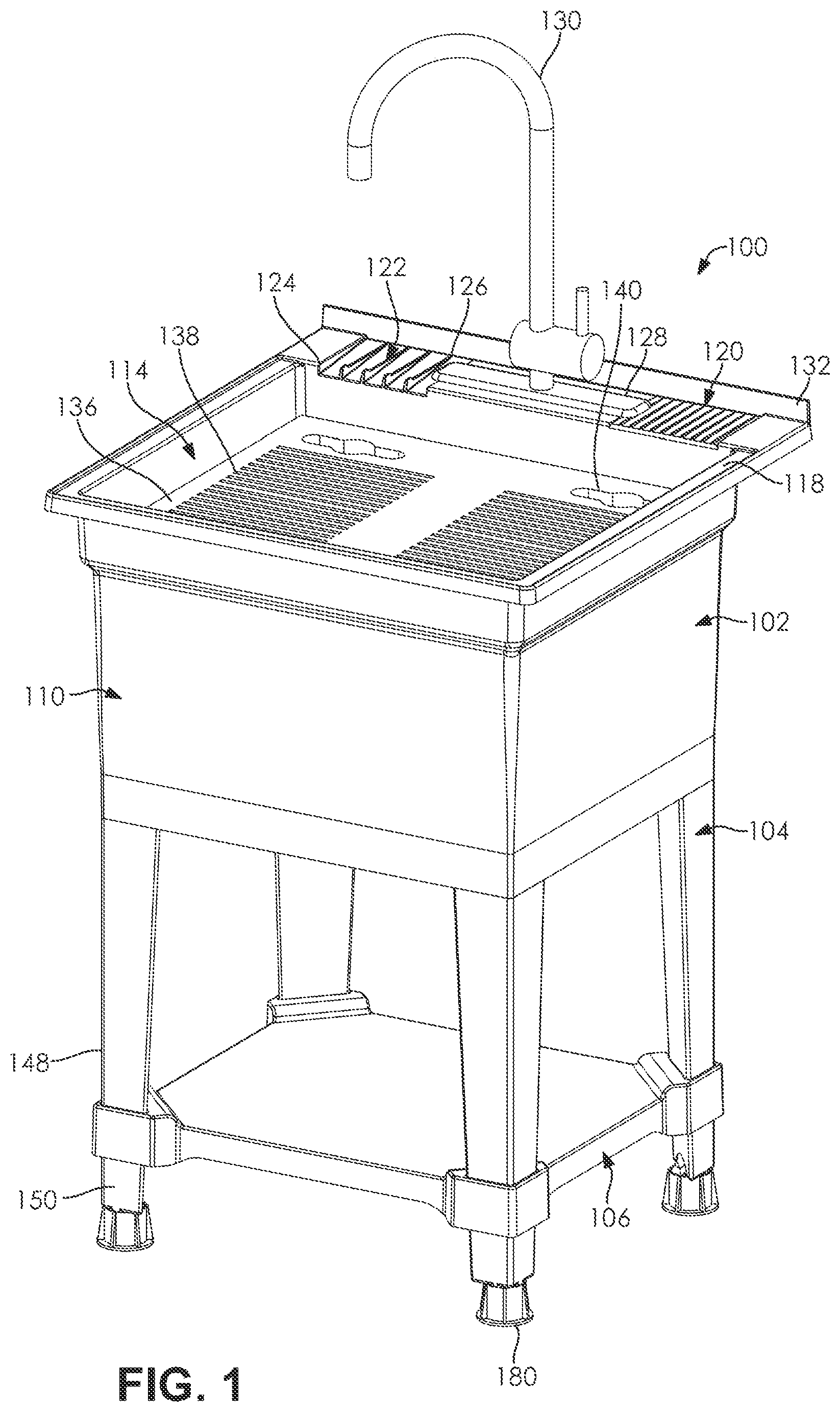 Patent US11814833 Figure 1 – Utility sink system and method of assembly