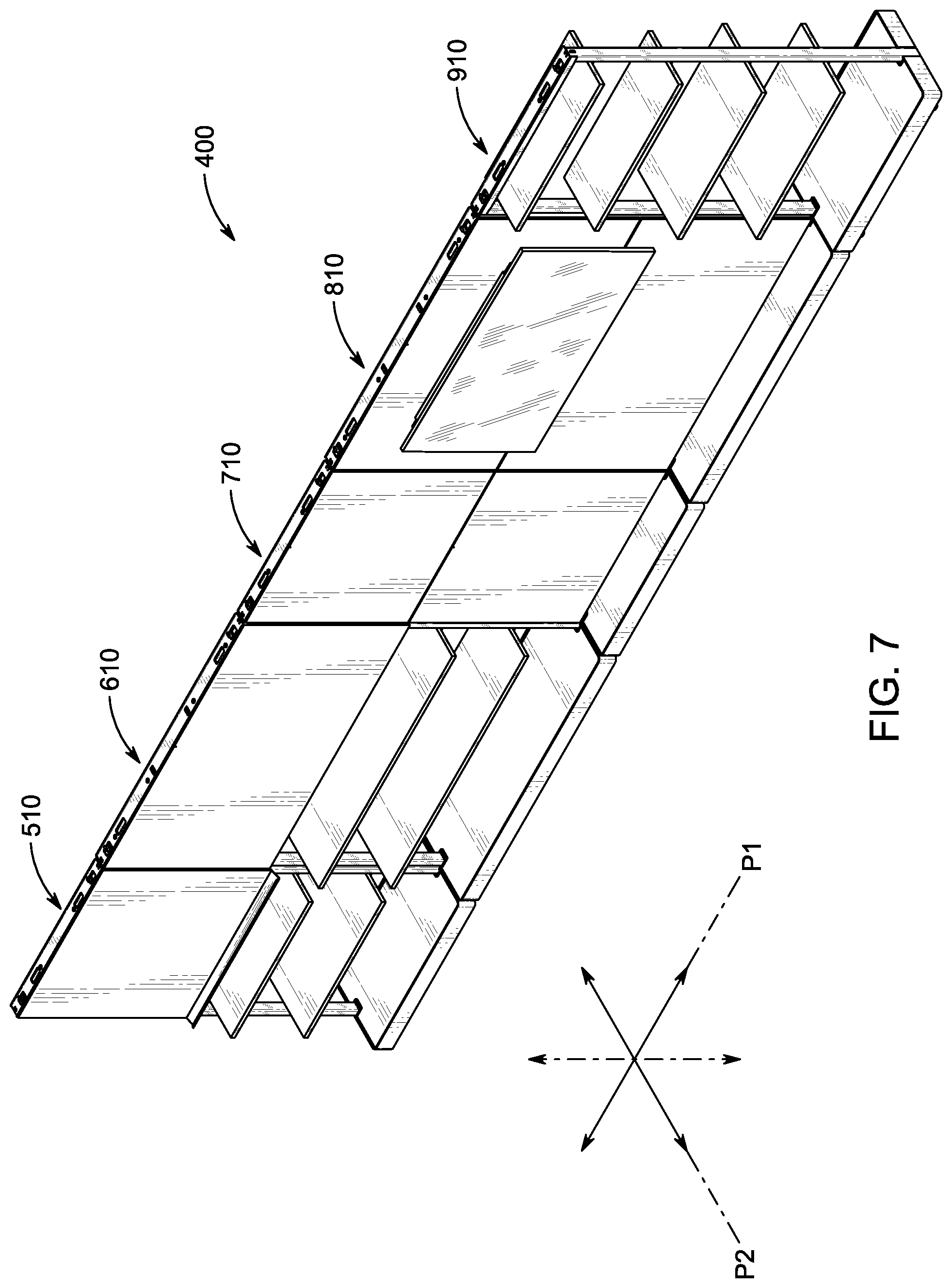 Patent US11814839 Figure 7 – Mobile wall including an alignment mechanism