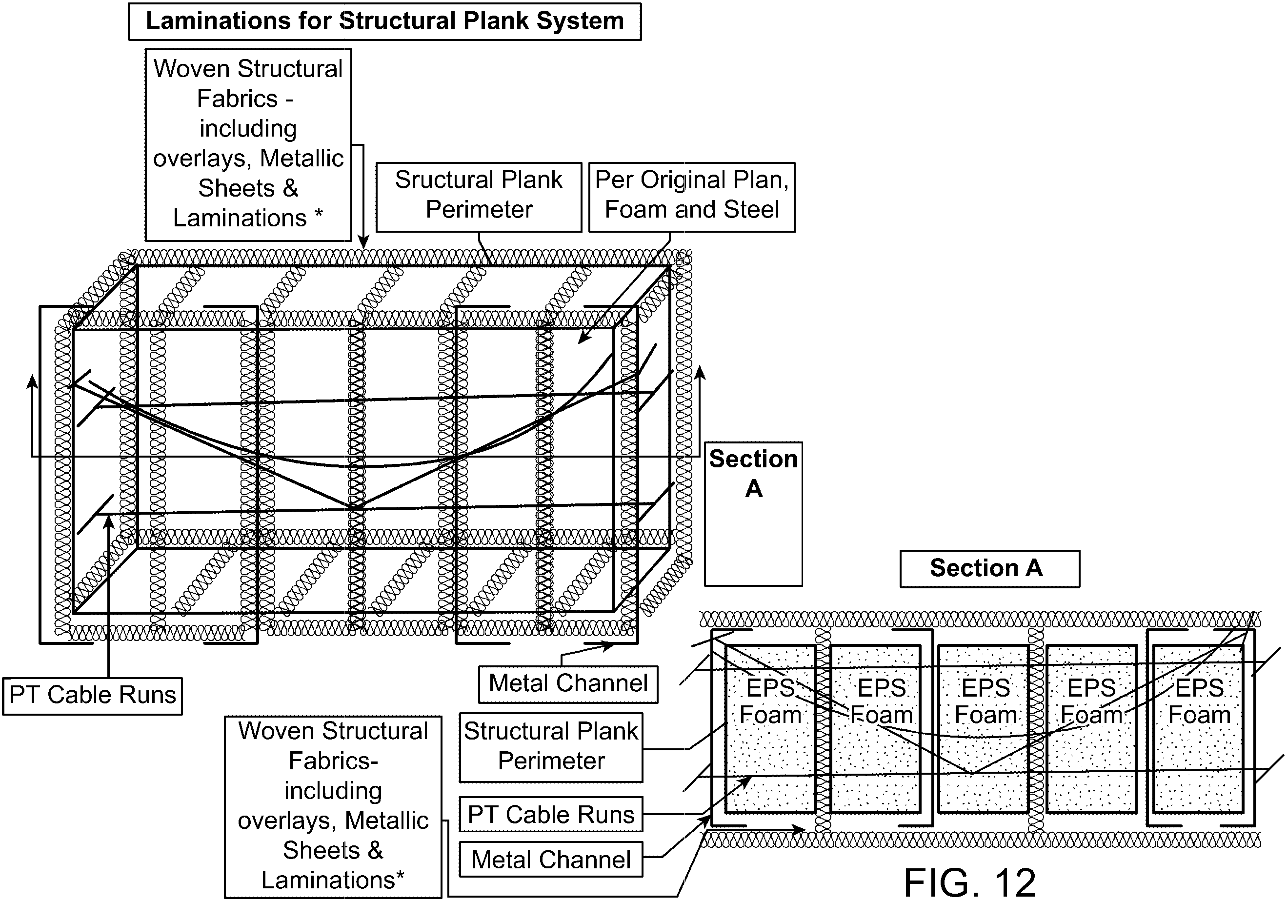 Patent US11814841 Figure 11 – Foam filled structural plank building foundation with laminated reinforcement