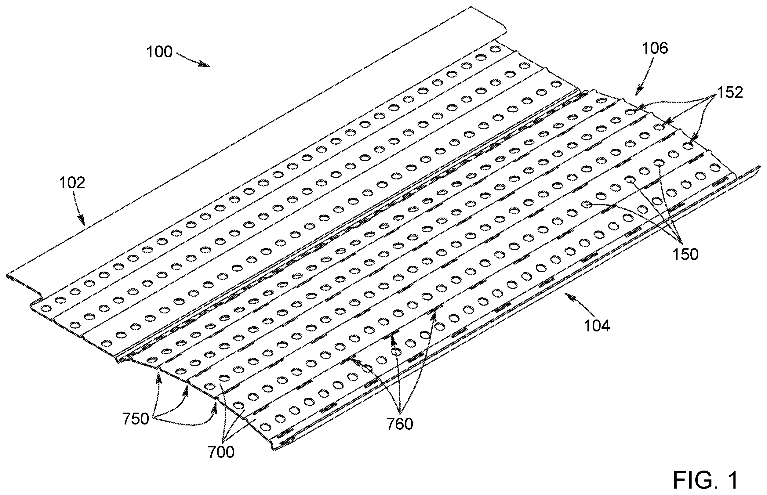Patent US11814845 Figure 1 – Gutter cover with folds and gutter assembly including the same