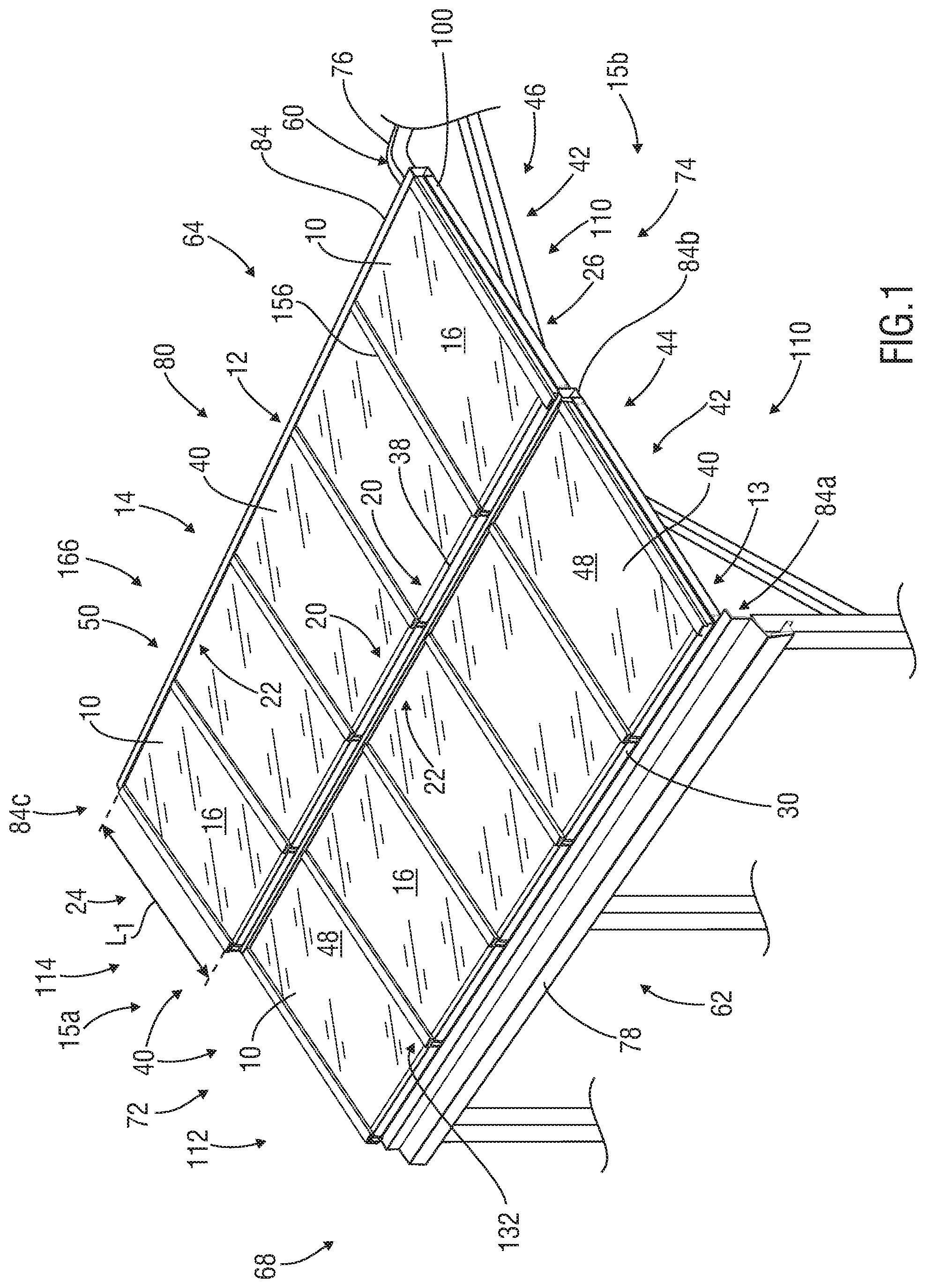 Patent US11814846 Figure 1 – Methods of forming a leakproof pitched roof section or wall with the use of solar panels